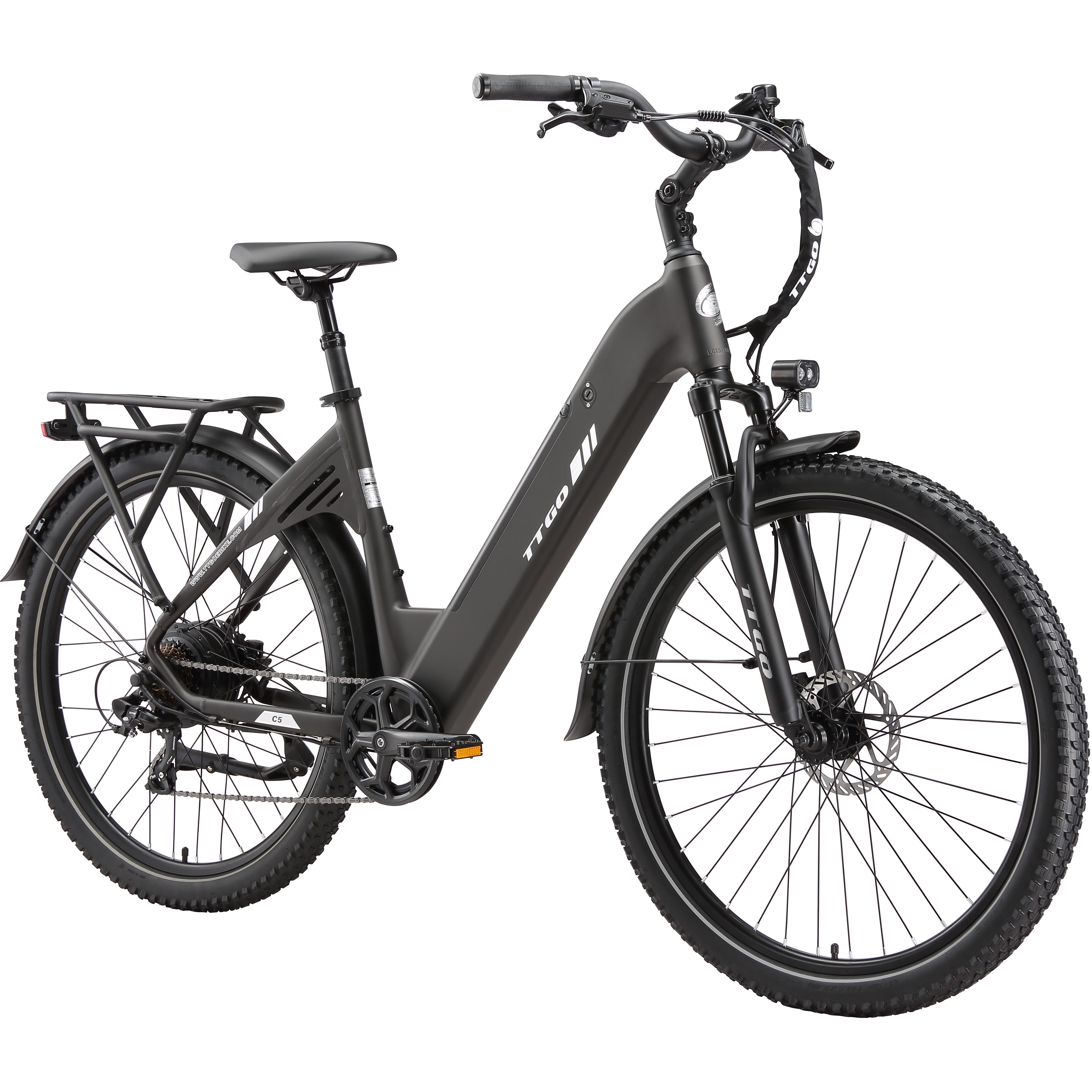TTGO E-Bike Cityrad 28x2,4 Zoll, 110km, 70 Nm Hinterradmotor, C5, ZOOM Federsattelstütze, 7 Gang Shimano, Kettenschaltung, Heckmotor, 648 Wh, Tiefeinstieg, Pedelec, Elektrofahrrad, für Damen Herren, Hydr. Bremse