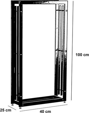 CLP Kaminholzregal Skadi, BxTxH:40x25x100 cm, Kaminholzständer mit Bodenschonern, Brennholzregal