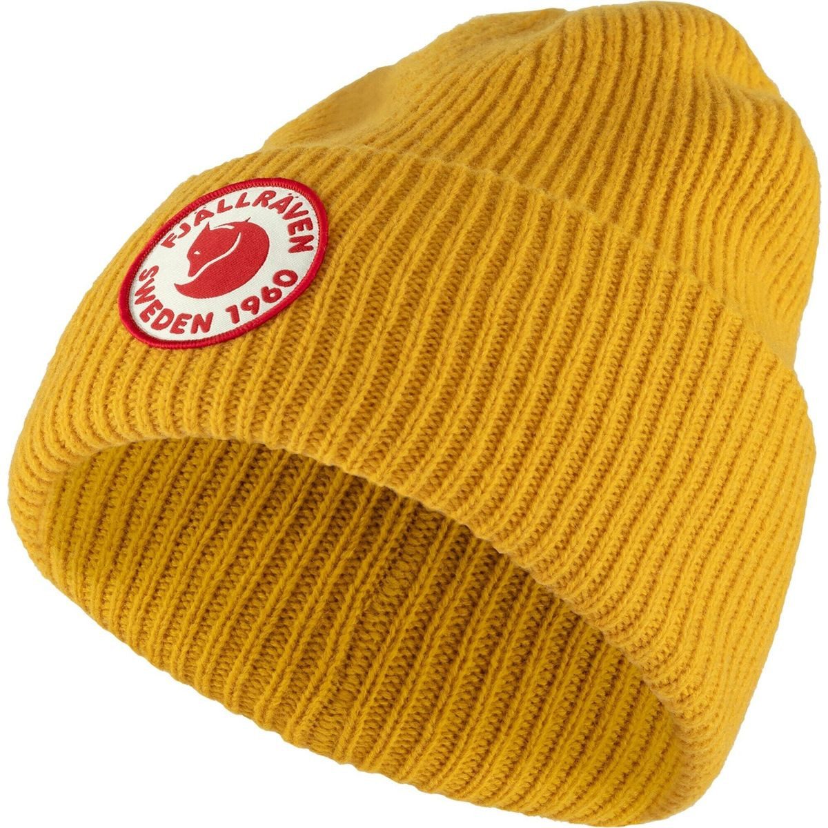 Fjällräven Beanie 1960 Logo Hat Warme, feuchtigkeitstransportierende Rippenstrickmütze aus Lammwolle