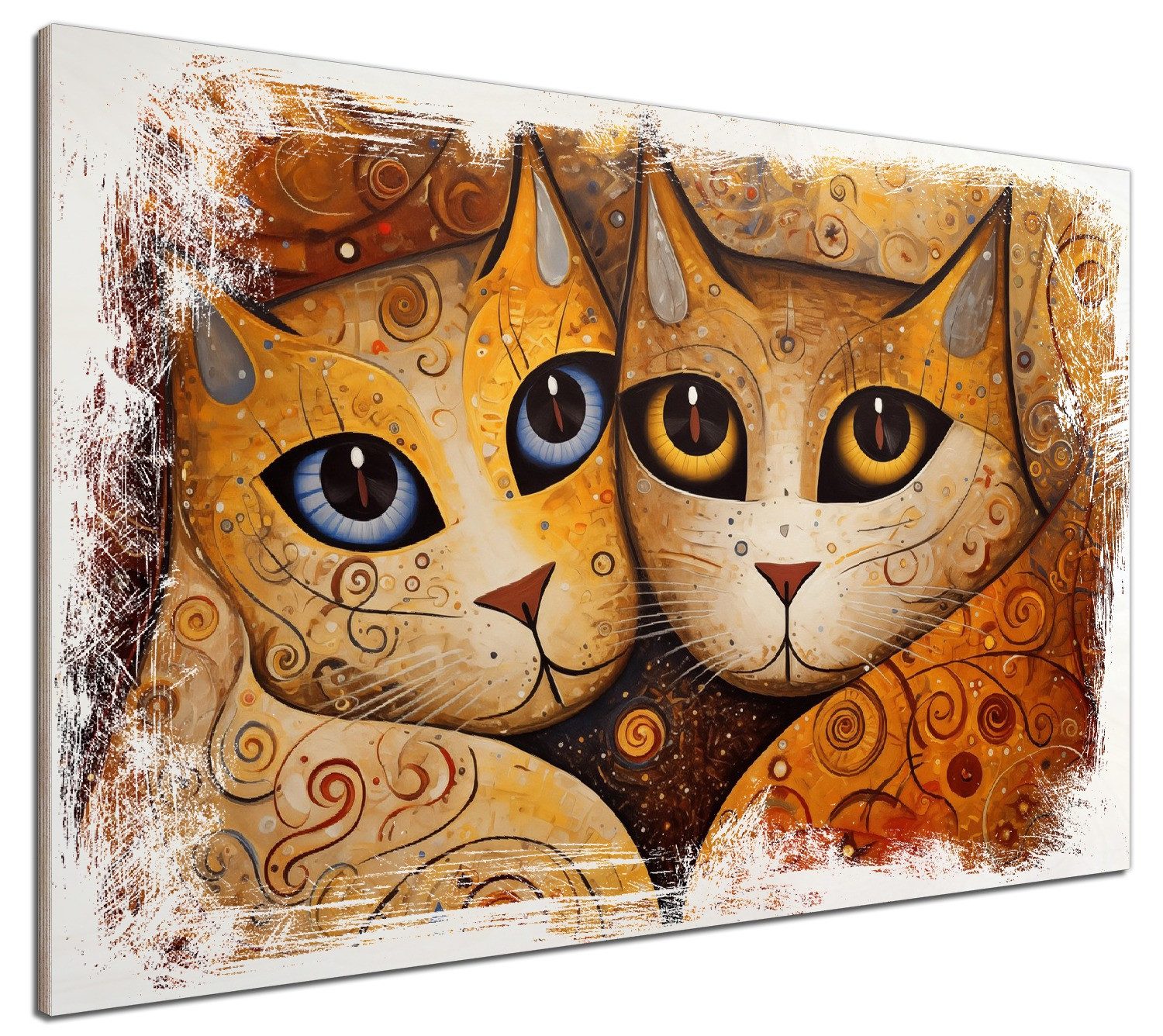 Wallario Holzbild, Goldene Katzen, in verschiedenen Ausführungen
