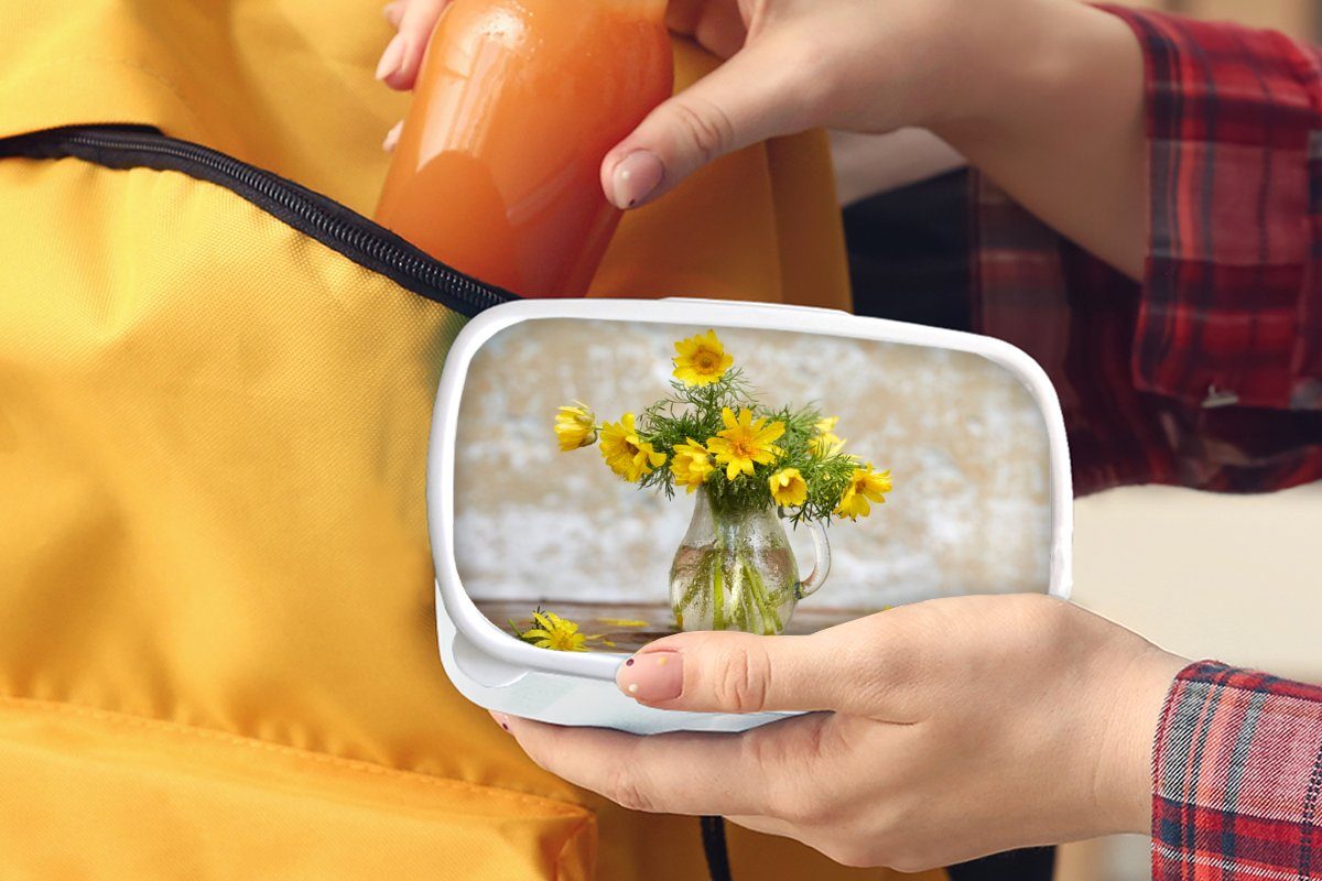 Kunststoff, (2-tlg), und Lunchbox - Stilleben, für MuchoWow Brotbox Blumen Brotdose, weiß - Gelb und Erwachsene, Jungs Kinder Mädchen für
