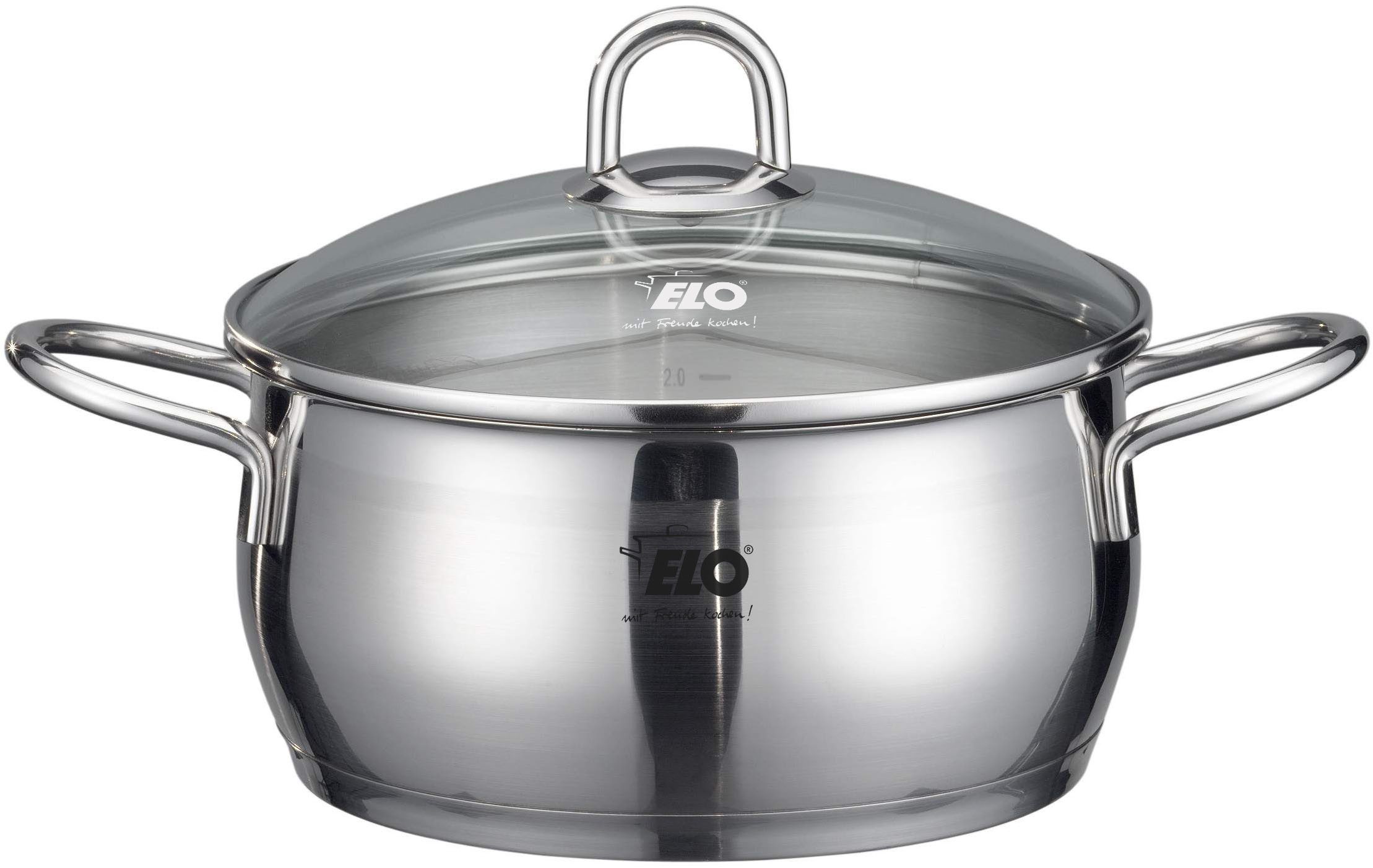 Elo Topf-Set Platin, Edelstahl 18/10 (Set, 9-tlg., 1 Bratentopf 20 cm, je 1 Fleischtopf 16/20/24 cm, 1 Kasserolle 16 cm), Induktion