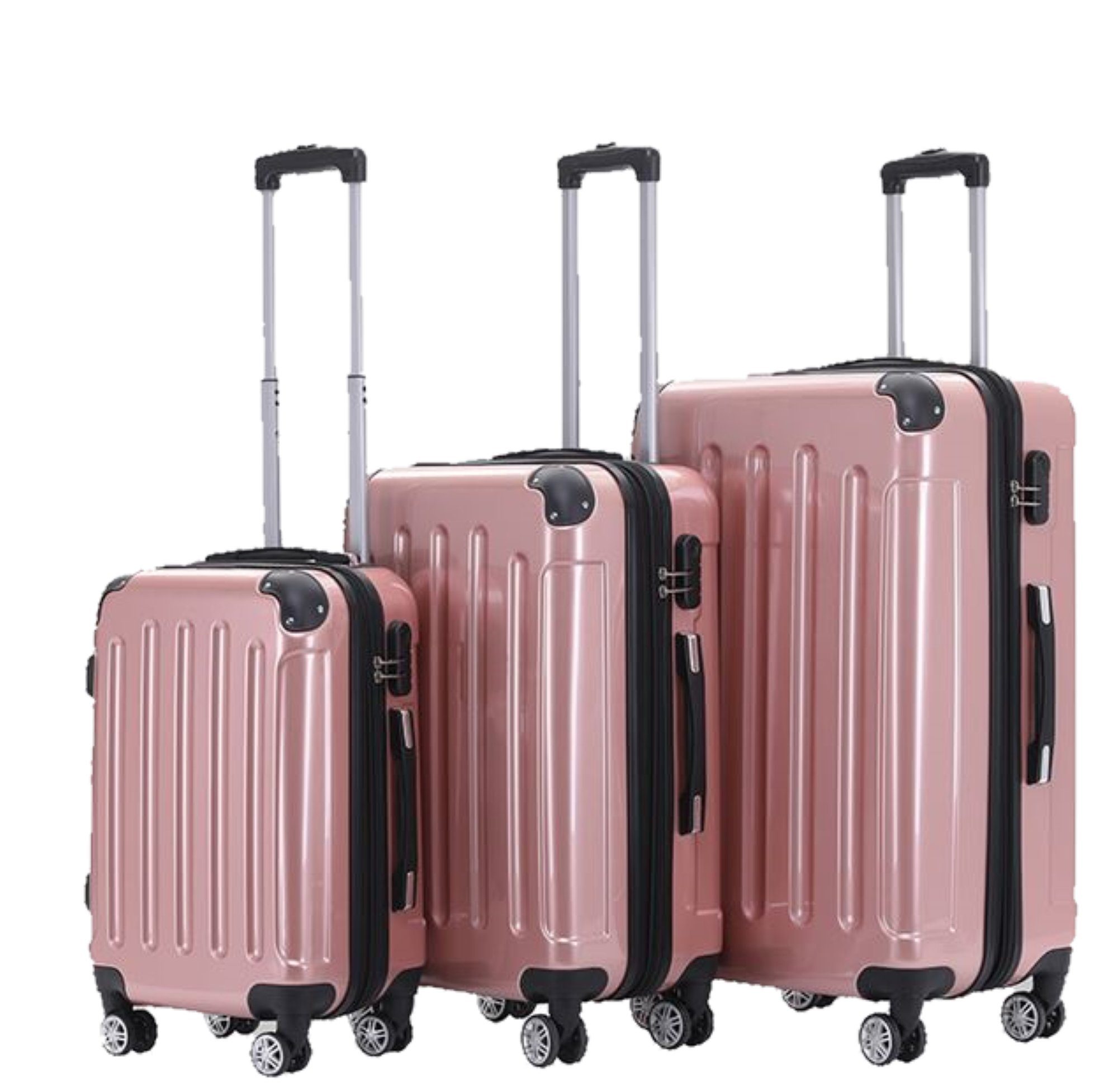 Beibye Trolleyset 3-tlg. - Light - XL-Volumen - 4 Rollen - Dehnfalte - 75, 63, 55cm - Farbe: rosengold