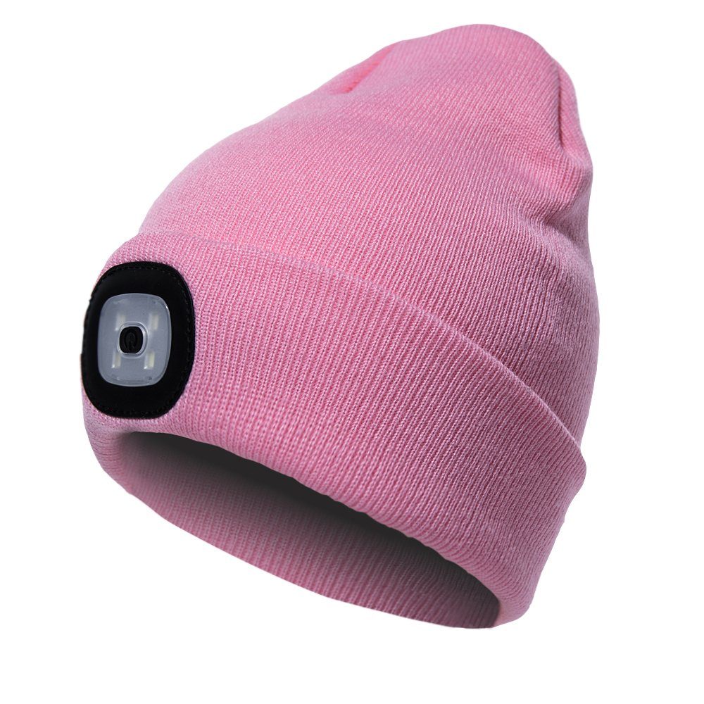 Kinder Wintermütze warm Strickmütze LED Licht aufladbar USB Beanie Mütze Schwarz 
