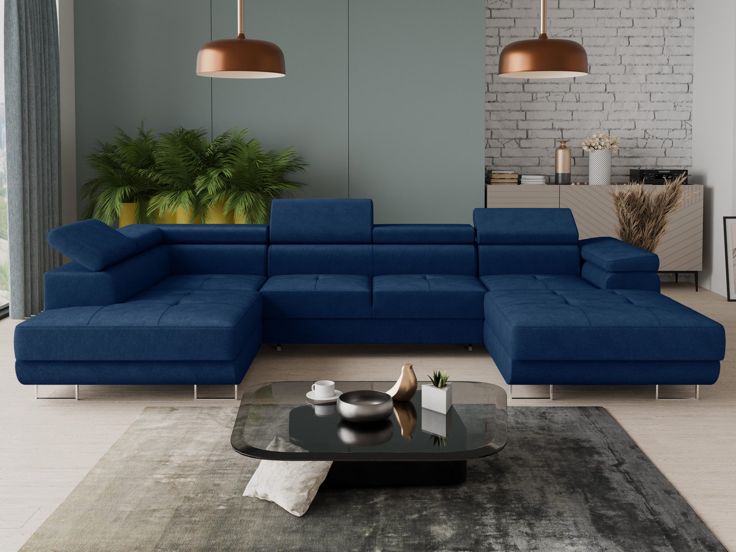 Sofnet Wohnlandschaft Caris U, mit Schlaffunktion und zwei Bettkästen, Ecksofa mit einstellbare Kopfstützen, Schlafsofa, U-form Couch