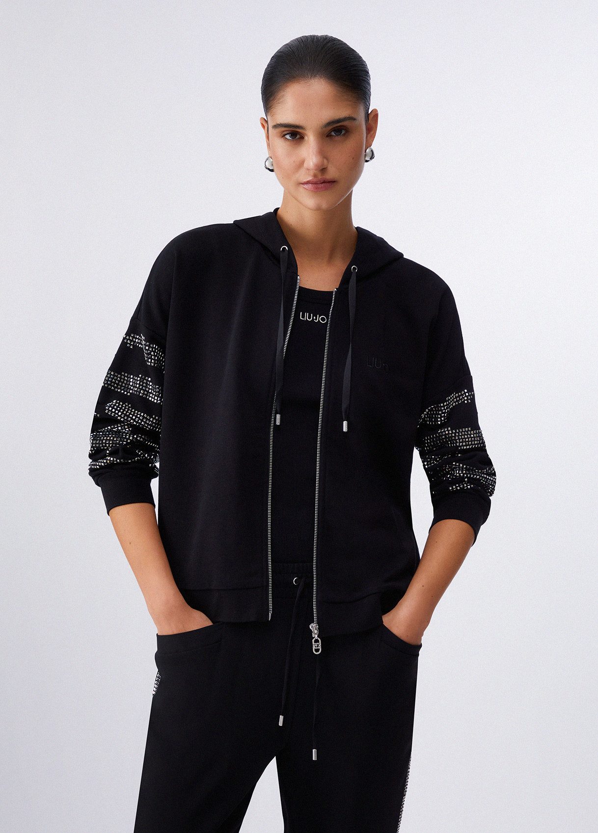 Liu Jo Sweatjacke - Damen Sweatjacke mit Kapuze - Zip-Hoodie Baumwollmix - Sweatjacke St