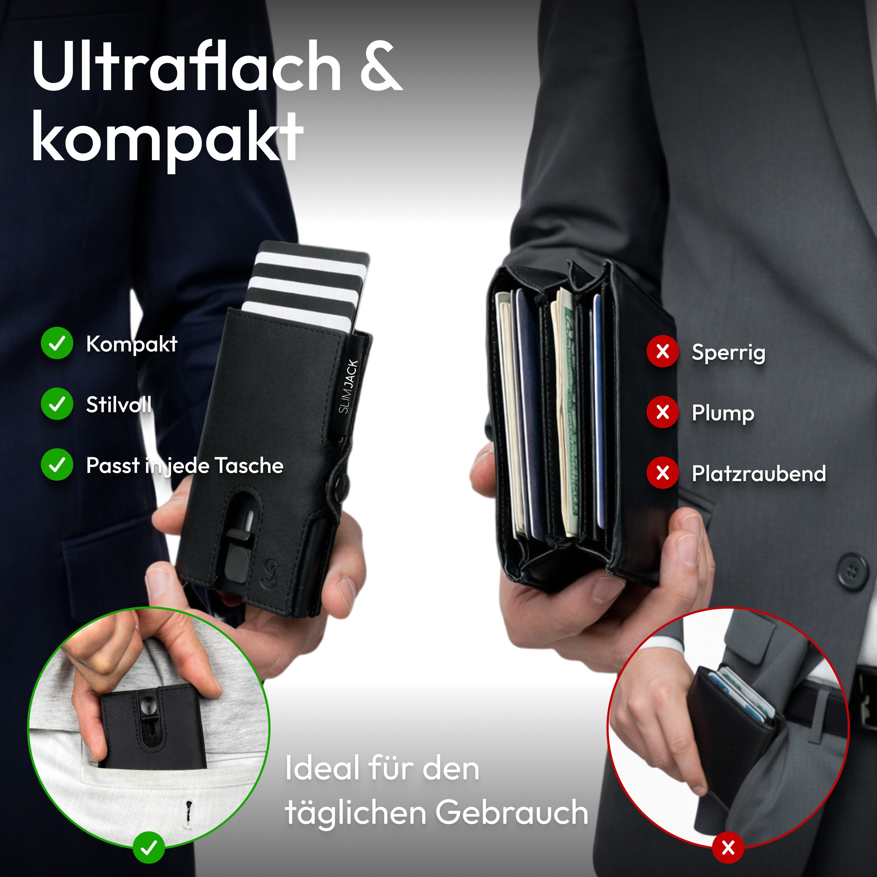 SLIMJACK Mini Geldbörse Herren - echt Leder - Münzfach RFID-Schutz - Cardholder - Slim Wallet (Portmonee), - Mini Geldbeutel - Portemonnaie - Kartenhalter - Kre – Bild 4 von 5