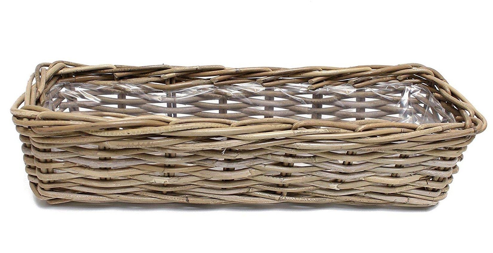 Dekoleidenschaft Blumenkasten aus Rattan Grey" Balkonkasten, St) "Koboo cm 60 grau, Pflanzkasten (1 lang