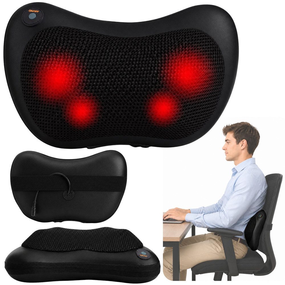 LEAN TOYS Shiatsu-Massagekissen Nackenmassagegerät Rückenmassagekissen Wärmemassage, Spar-Set 1-tlg., 31 x 18,5 x 8,5 cm warm, 4 Massageköpfe, Wärmefunktion, Abschaltautomatik