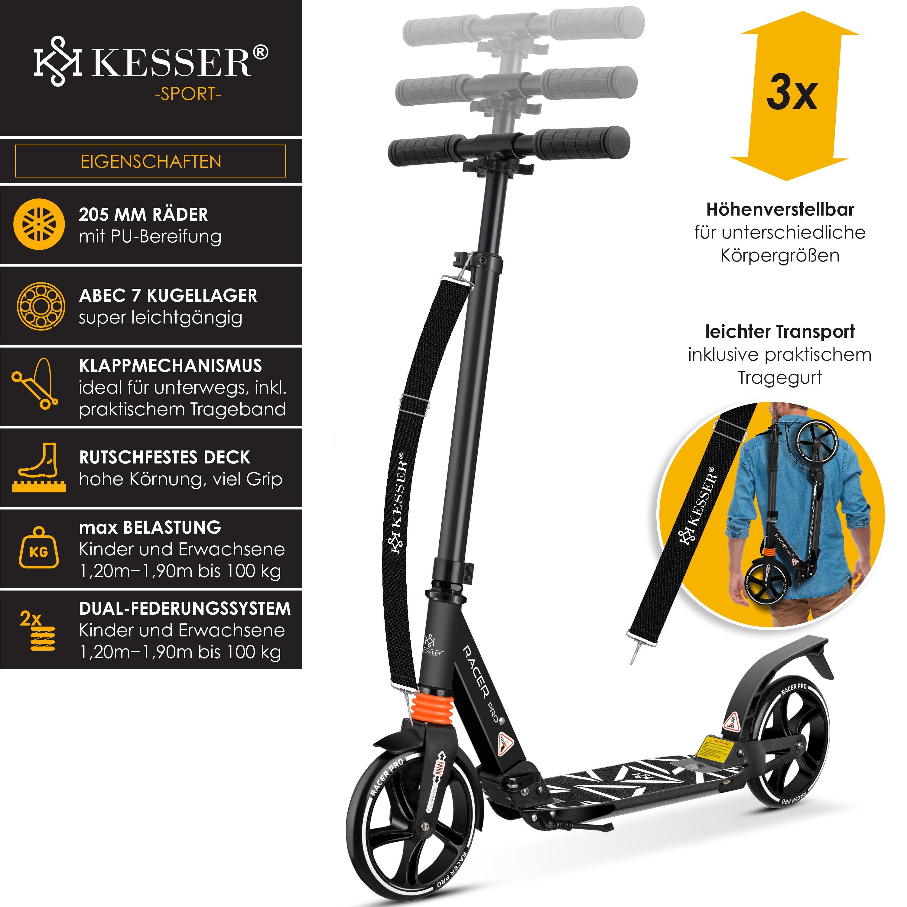 KESSER Scooter, Cityroller Scooter 205mm Räder PU Big Wheel Pro-S Tretroller