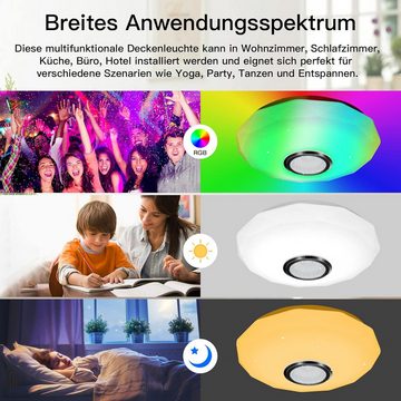 HOUROC Deckenleuchte Bluetooth Deckenlampe,48W Deckenleuchte mit Bluetooth Lautsprecher, LED Deckenlampe mit Fernbedienung oder APP-Steuerung, RGB Farbwechsel, mit Alexa und Google Assistant,für Wohnzimmer Schlafzimmer