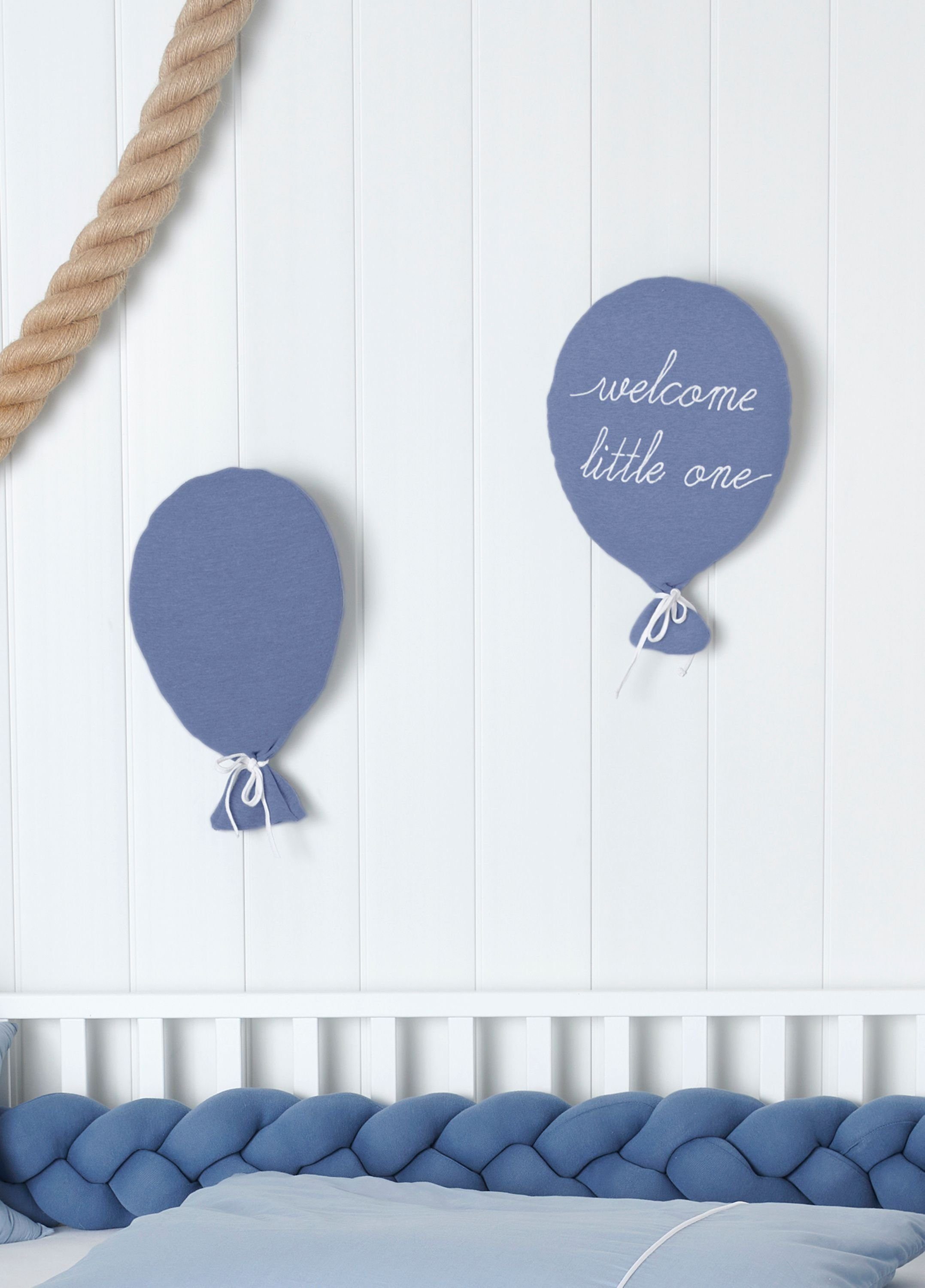 Nordic Coast Company Babykissen Bezug ideal Junge zertifizierte als Wanddekoobjekt, abnehmbar Little "Welcome 100% Geschenk aus Baumwolle Dekokissen Blau Mädchen Ballon One" Wanddekoration