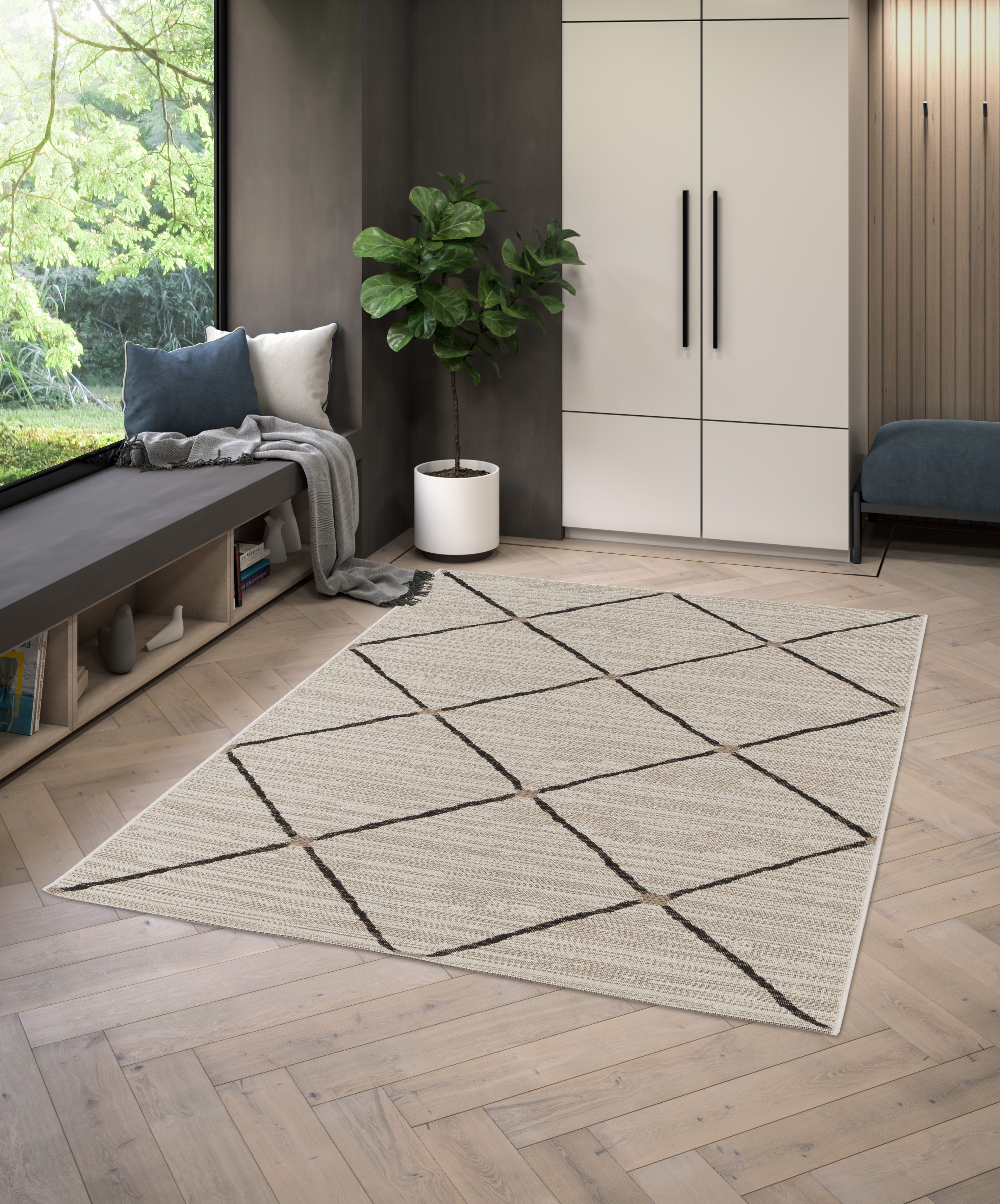 Primaflor-Ideen in Textil Teppich Outdoorteppich PARADISE - Rhombus, rechteckig, Höhe: 4 mm, Flachgewebe, Rauten, Scandi, In- und Outdoor geeignet, wasserfest