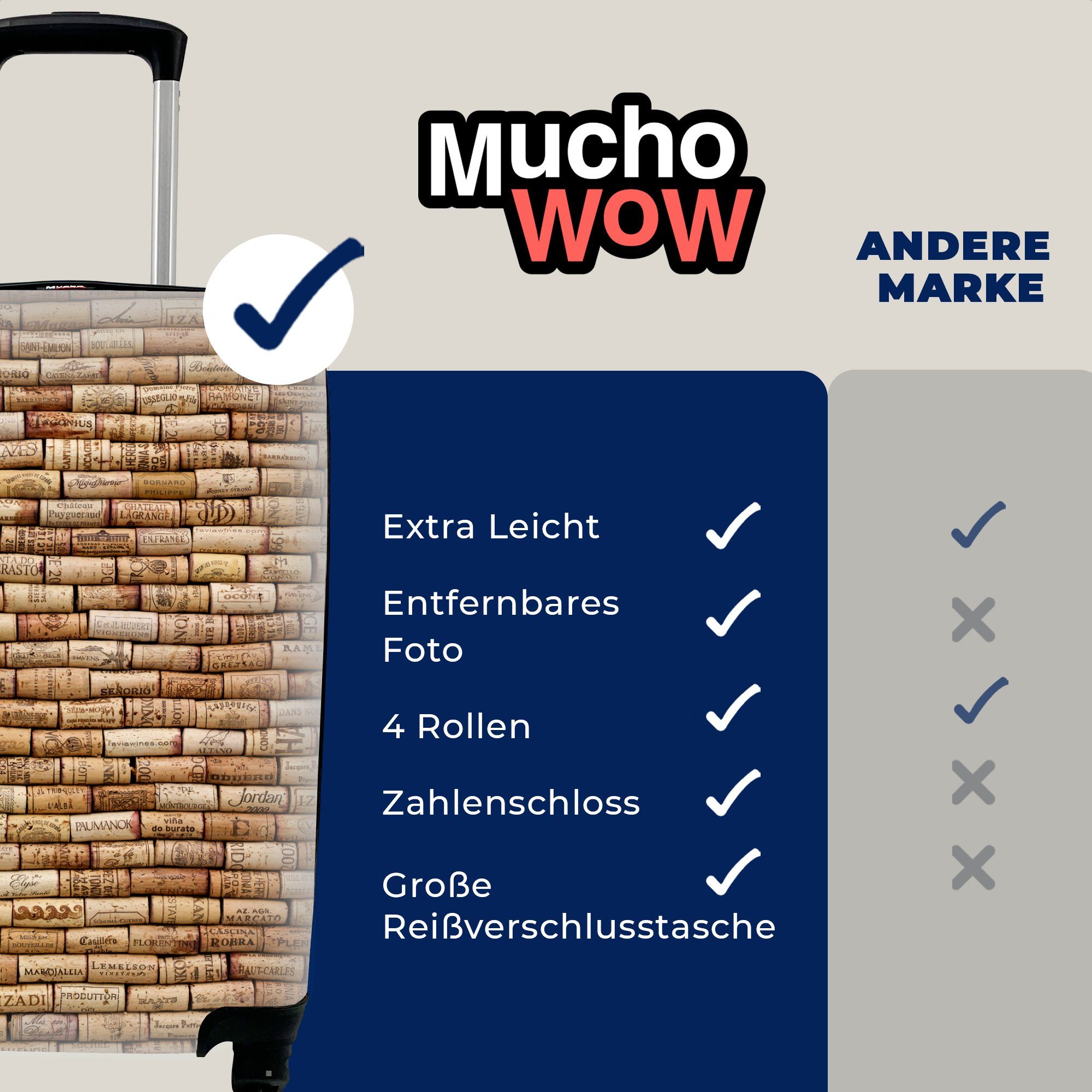 MuchoWow Handgepäckkoffer Korken in einer Reisetasche Reisekoffer Rollen, Ferien, für 4 rollen, mit Handgepäck Reihe, Trolley