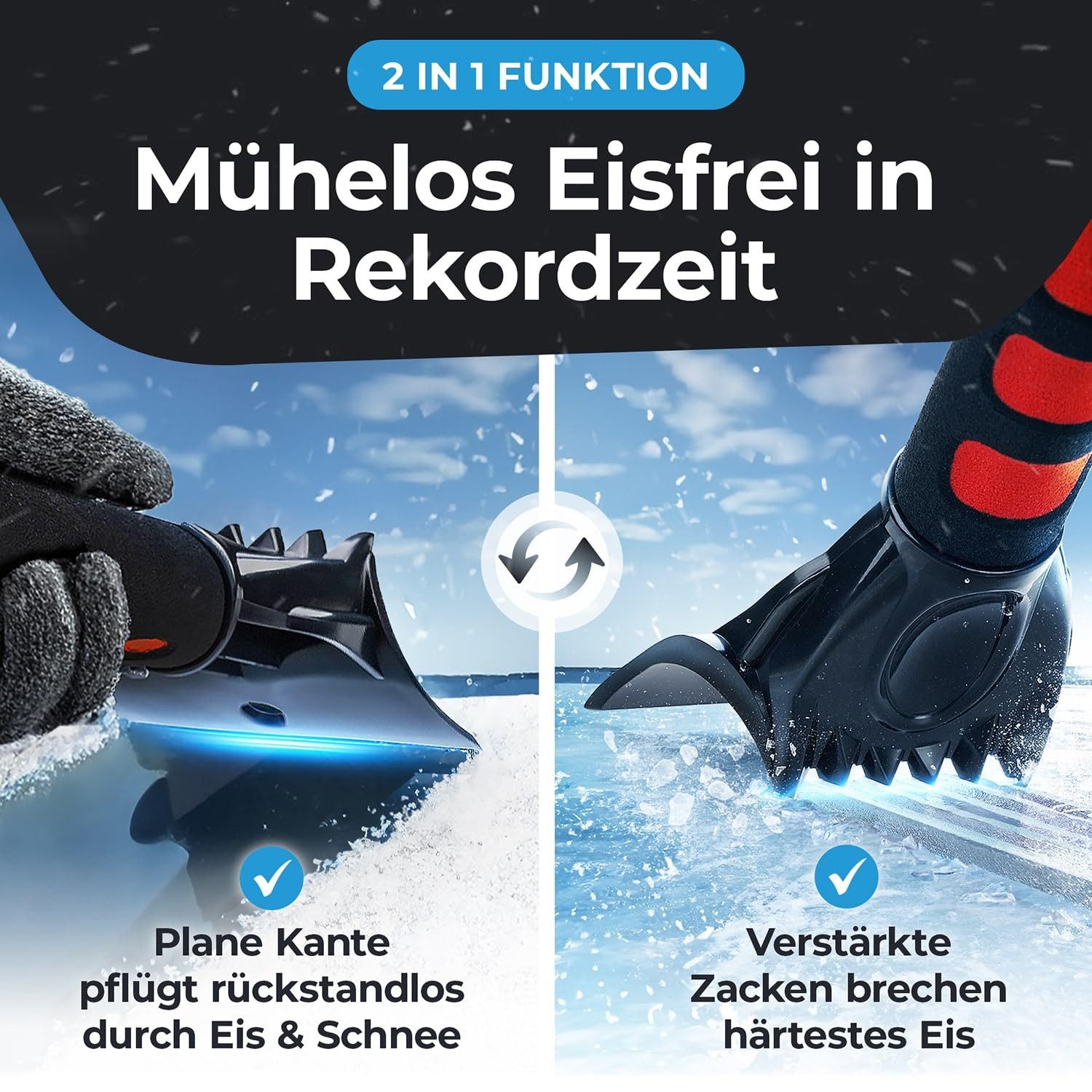 Lyvanas Eiskratzer Auto mit Handschuh, Profi Scheibenkratzer Auto trifft auf Handschuh Top Effizienz kombiniert mit 100% Komfort