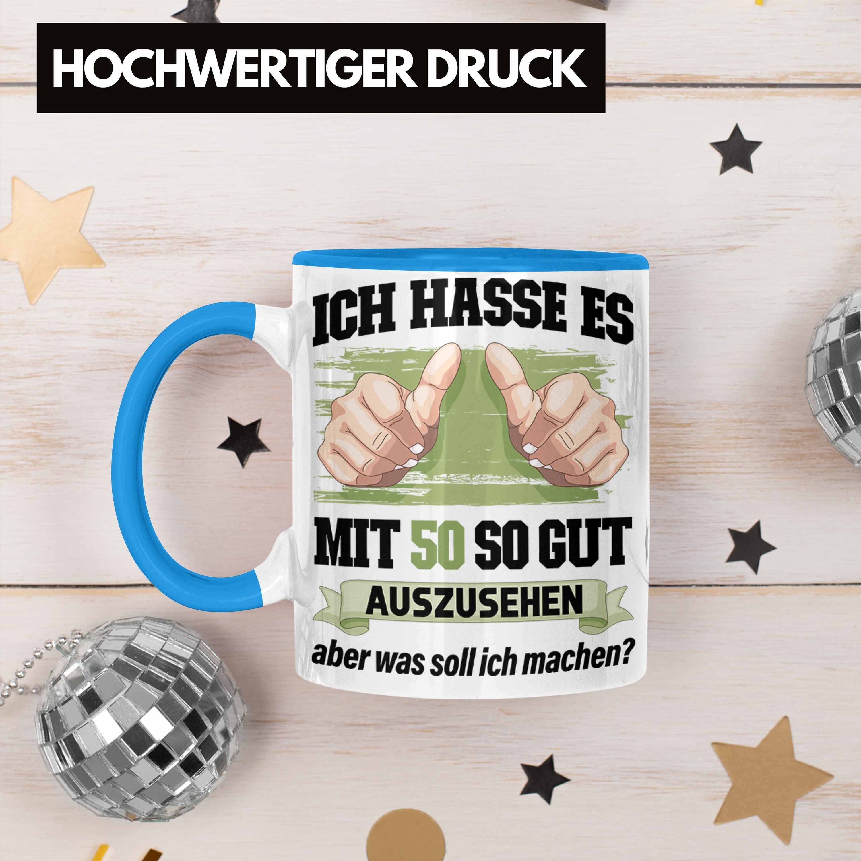 Frauen Mutter Geschenk Tasse Tasse 50. Mann Deko Trendation Männer blau Frau Geschenke 50 Geburtstag Trendation Vater Geschenkidee - 50er Lustig