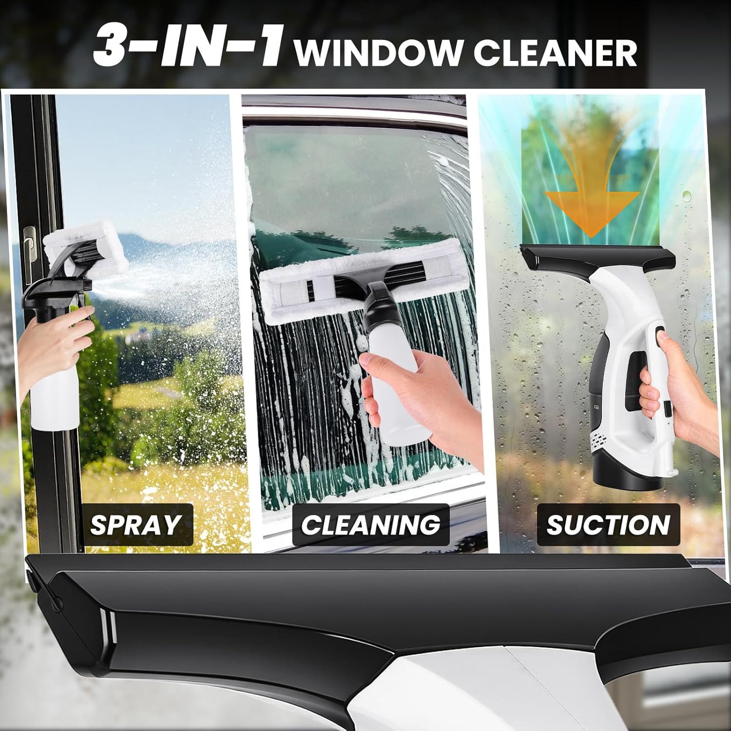 Luckice Fenstersauger Fensterputzroboter Akku-Fenstersauger Kabelloser Fenstersauger Set, (mit 150 ml Wassertank und 280mm Schaber) Geeignet für Glastüren, Fenster, Arbeitsplatten und Autoglas