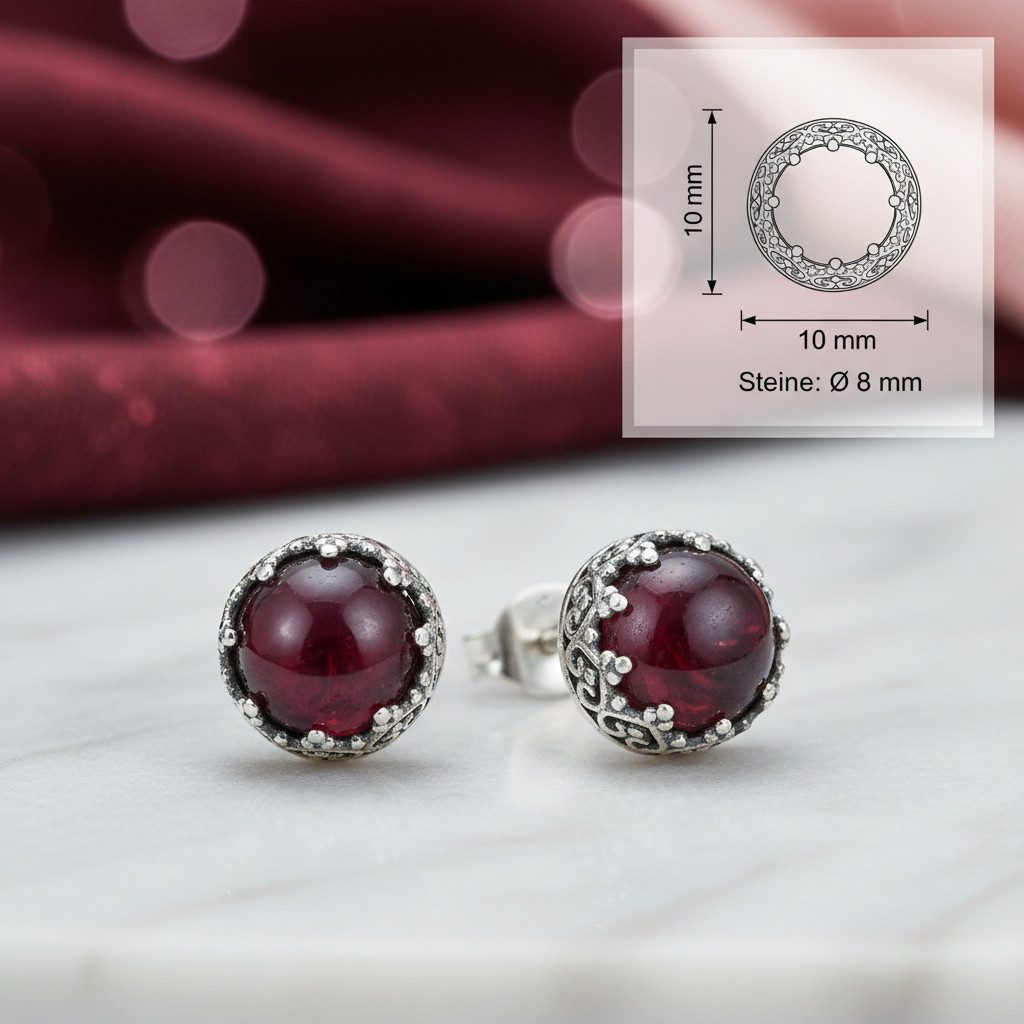 mantraroma Paar Ohrstecker Ohrstecker NAPULO aus 925 Silber mit Granat (Paar, Paar Ohrringe mit Schmuckbeutel), 925 Sterling Silber Ohrringe für Damen – Bild 2 von 3
