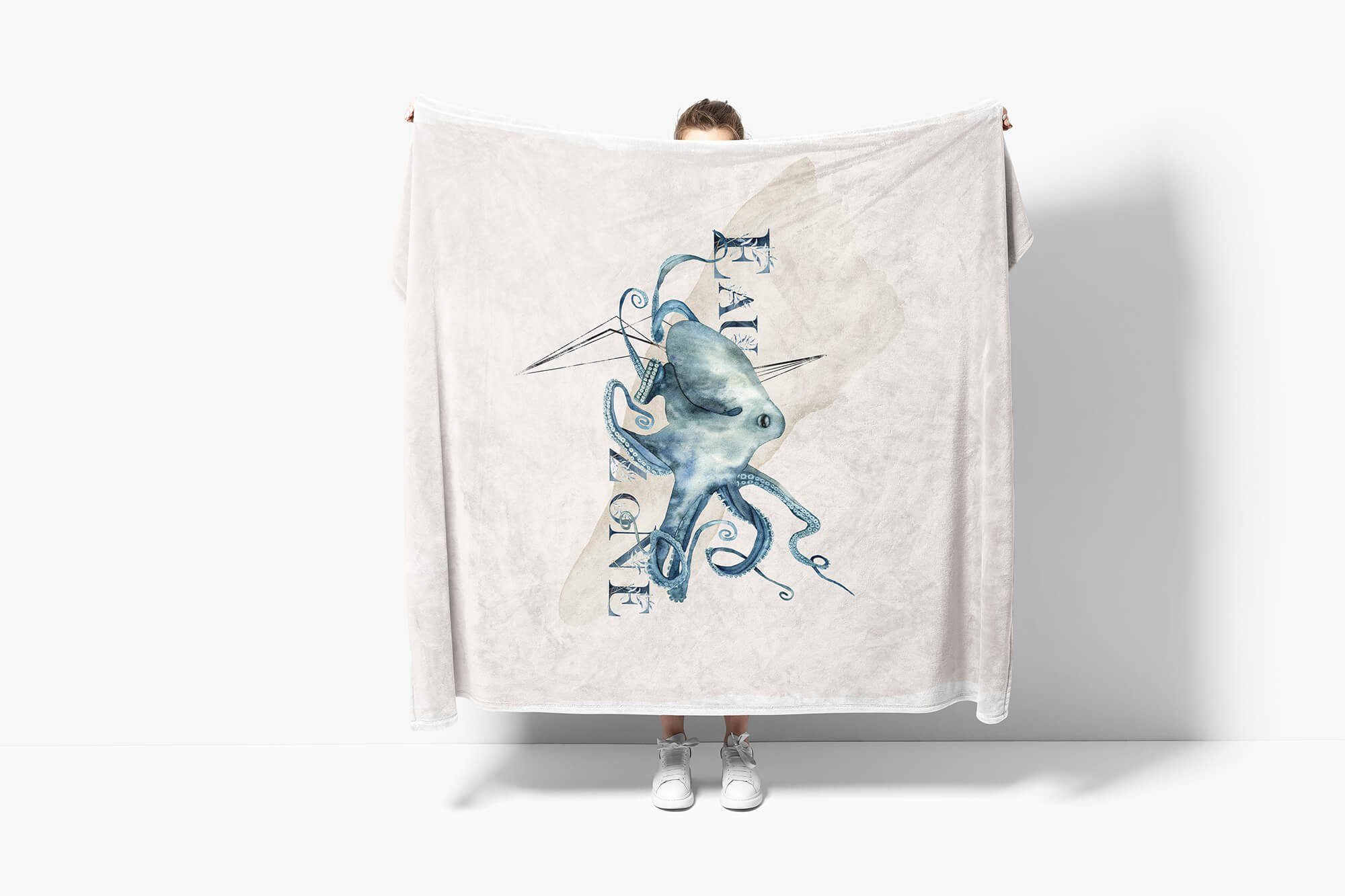 Baumwolle-Polyester-Mix Oktopus Motiv, Saunatuch Handtuch Handtuch Sinus Kuscheldecke Art Strandhandtuch Handtücher Kunstvoll Ozean (1-St),