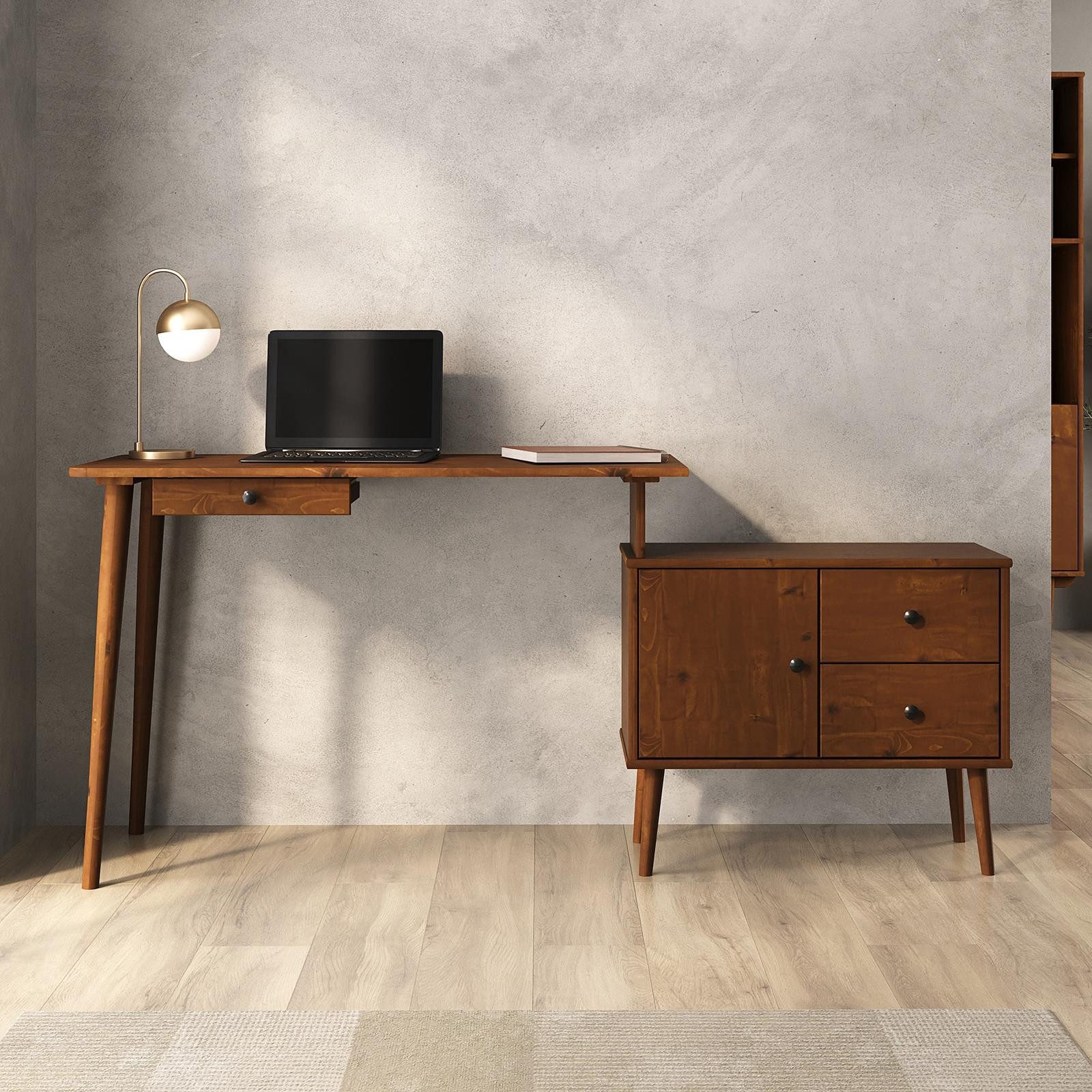 IDIMEX Schreibtisch ANGOLO, Homeoffice Tisch aus Massivholz mit Stauraum Kastanie Finish