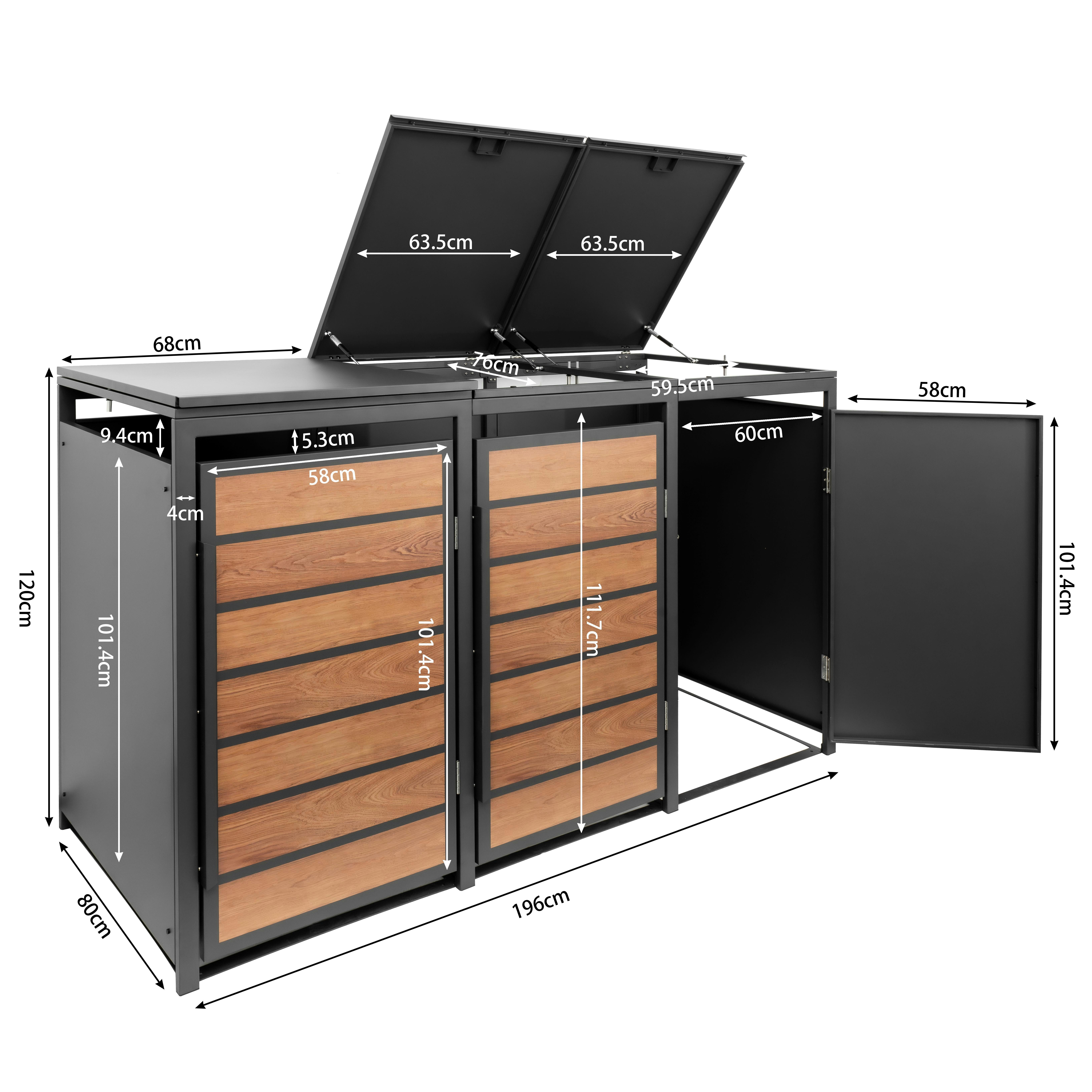 ESTEXO Mülltonnenbox Müllbox Mülltonnenverkleidung 3 Türen Anthrazit mit Holzdekor Box