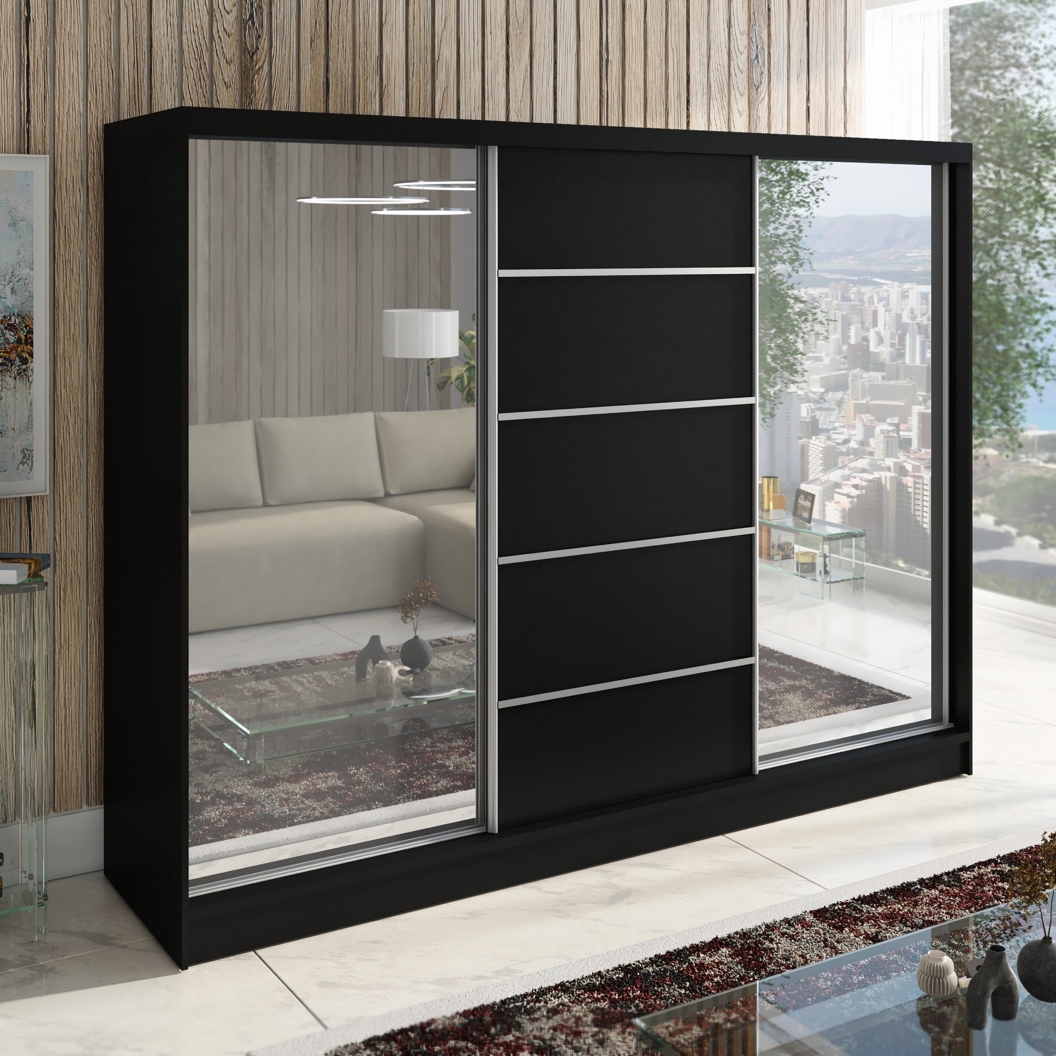 A&J MöbelLand GmbH Schiebetürenschrank TOP Moderner 3-türiger Kleiderschrank mit Spiegel (TOP ANGEBOT! Geräumiger Schrank mit einer Breite von 200 cm ideal zur  – Bild 2 von 5