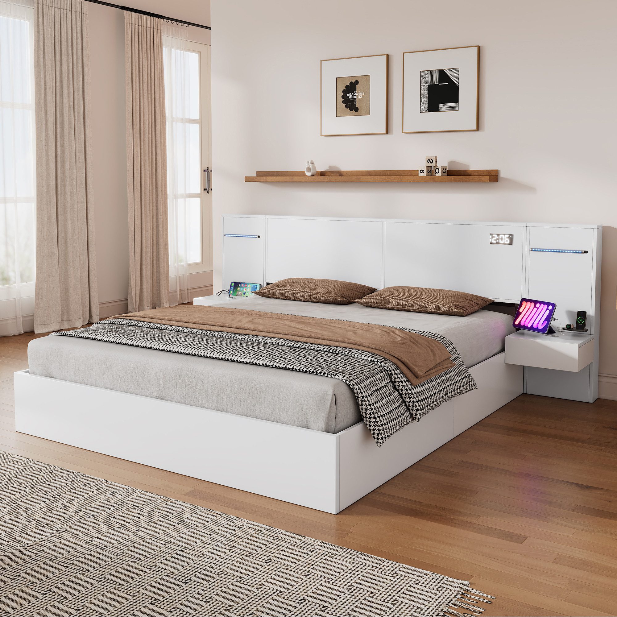 Flieks Holzbett, LED Doppelbett 180x200cm mit günstig online kaufen