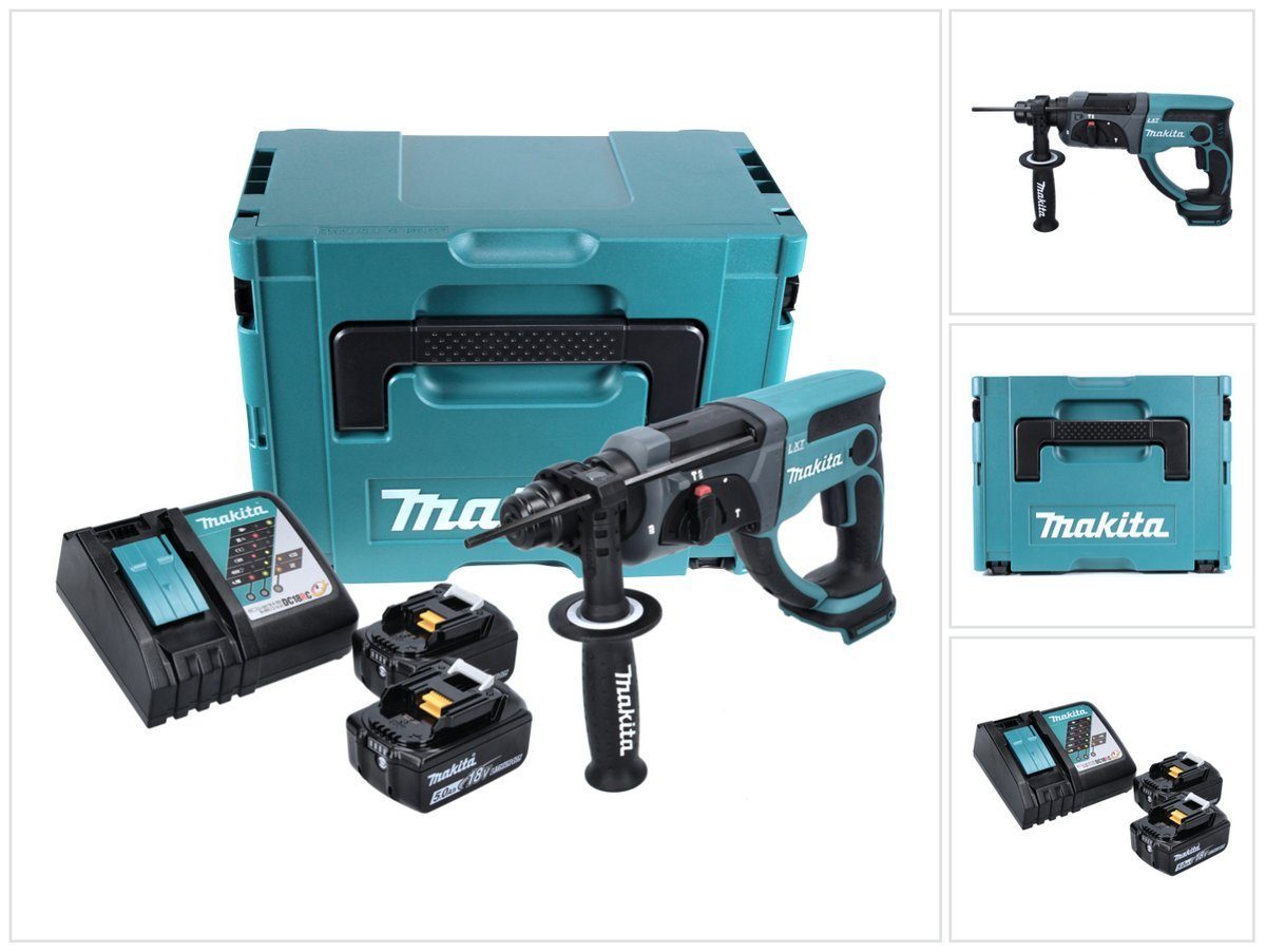 Makita Schlagbohrmaschine DHR 202 RTJ Akku Kombihammer 18 V 2,0 J SDS Plus + 2x Akku 5,0 Ah + L