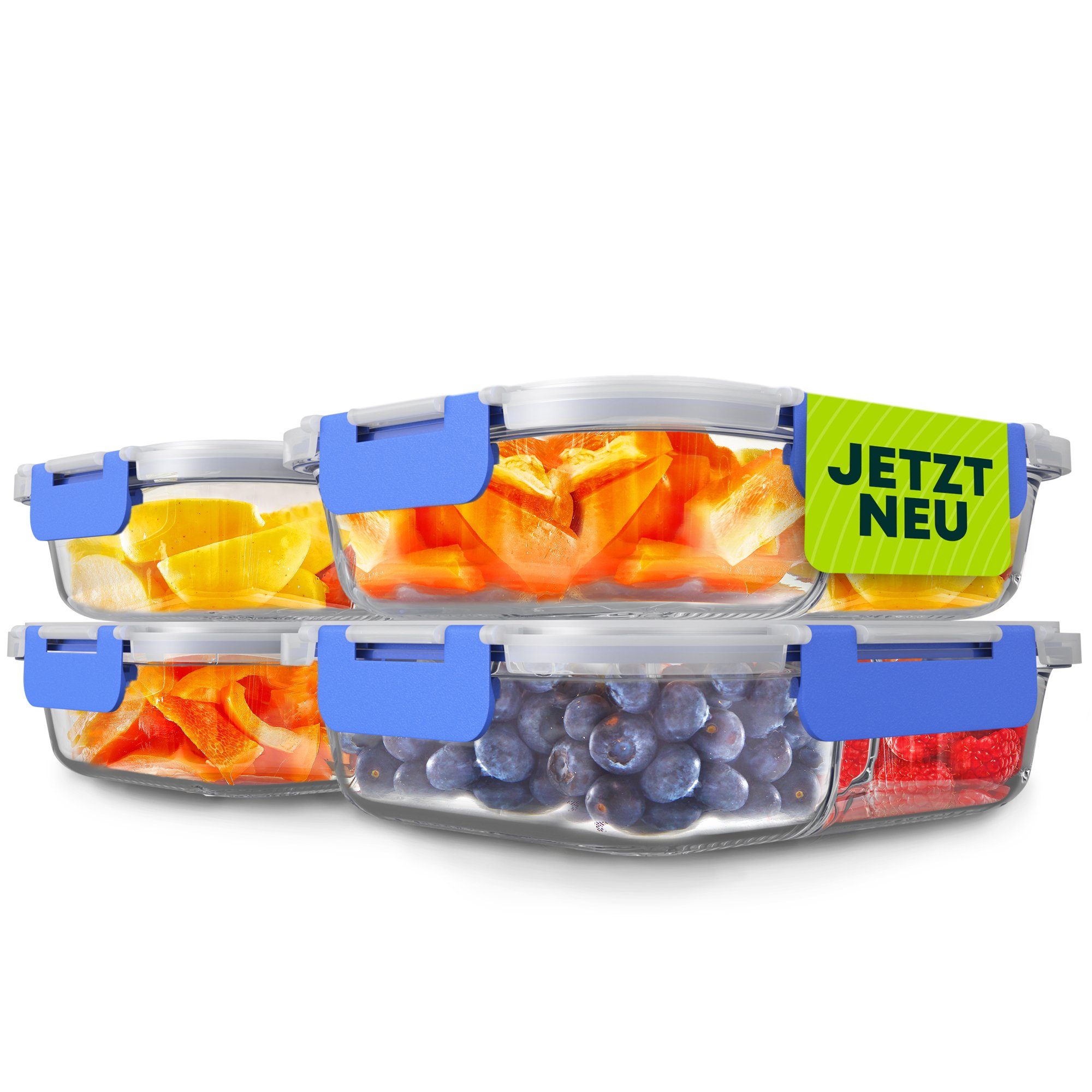 Goldhofer Vorratsglas Glasbehälter mit Deckel luftdicht & BPA-frei ideal als Meal Prep Boxen, (Spar-Set, 1-tlg., verschiedene Setgrößen), Hitzebeständig ohne Deckel, Backen ohne Deckel