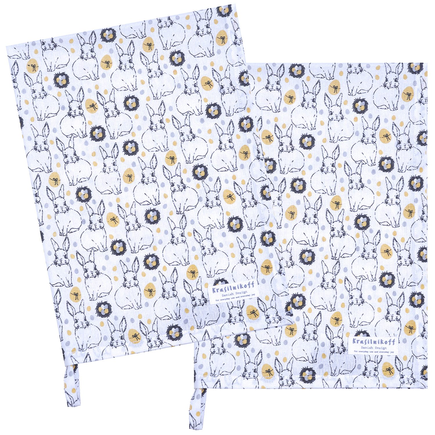Krasilnikoff Geschirrtuch Bunnies and Eggs, (2-tlg., 2-teilig), Geschirrtücher ca.50x70cm Baumwolle