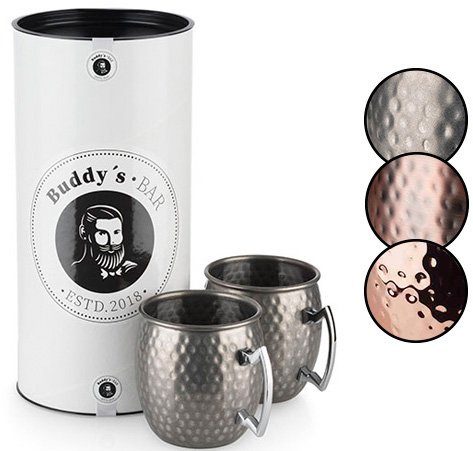 Buddy's Becher Buddy´s Bar, 2-tlg., Edelstahl, Moscow Mule Becher, 500 ml, hochwert. Edelstahl, Hammerschlag-Effekt