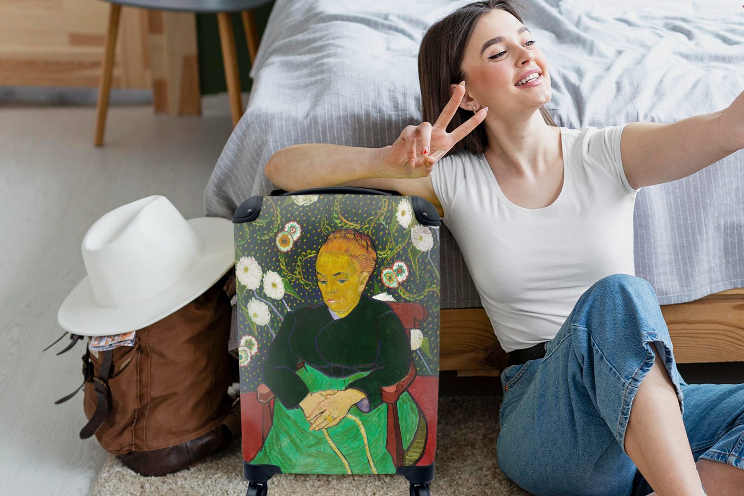 Reisetasche Handgepäck 4 Vincent Porträt Rollen, - für Ferien, Madame van von MuchoWow Trolley, mit Roulin rollen, Gogh, Reisekoffer Handgepäckkoffer