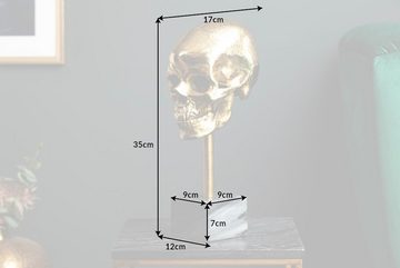 riess-ambiente Dekofigur SKULL 35cm gold / grau (Einzelartikel, 1 St), Metall-Schädel · Totenkopf mit Marmor-Fuß · Skulptur · Wohnzimmer