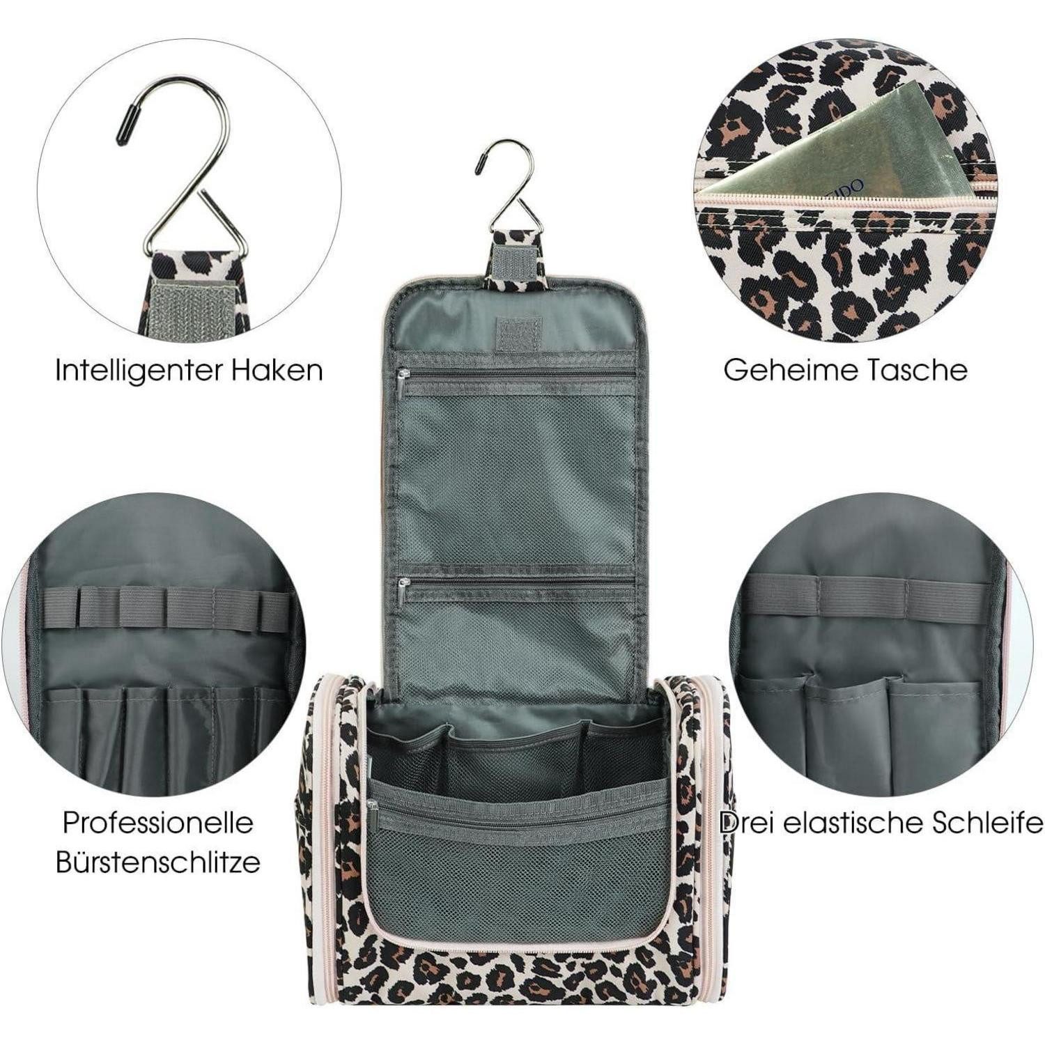 LuxusKollektion Kulturbeutel Kulturtasche Groß Waschbeutel Herren Damen Camping Reisen Rosa Leopard – Bild 3 von 5