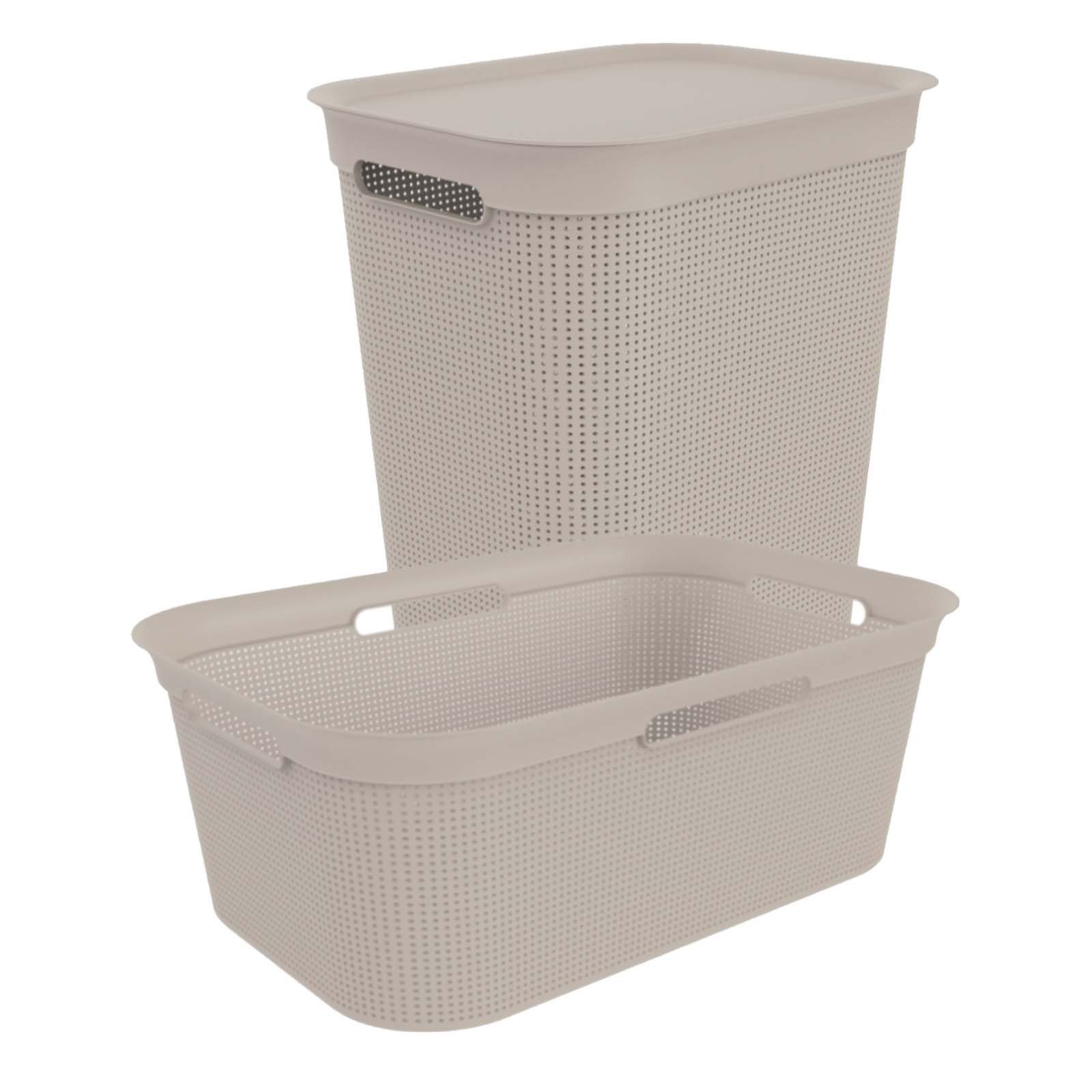 den innerhalb Brisen Cappuccino Luftzirkulation Wäschebox Wäsche, Rotho der ROTHO Löcher Seiten Wäschekorb Set an ermöglicht