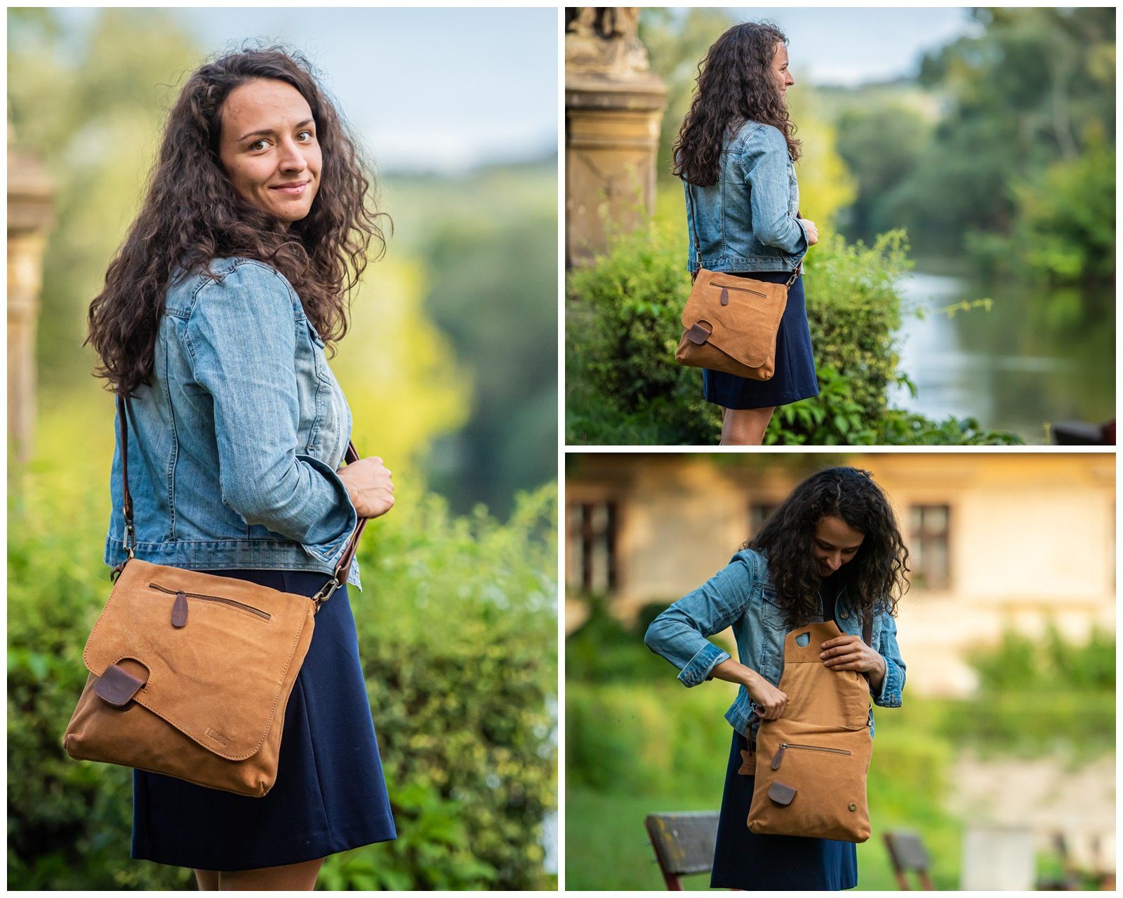 LECONI Umhängetasche Handtasche Ledertasche Damen Schultertasche Echt Wild-Leder LE3027, Überschlag & Reißverschluss – viele Fächer & Farben – 29 × 29 × 6 cm – Bild 2 von 5