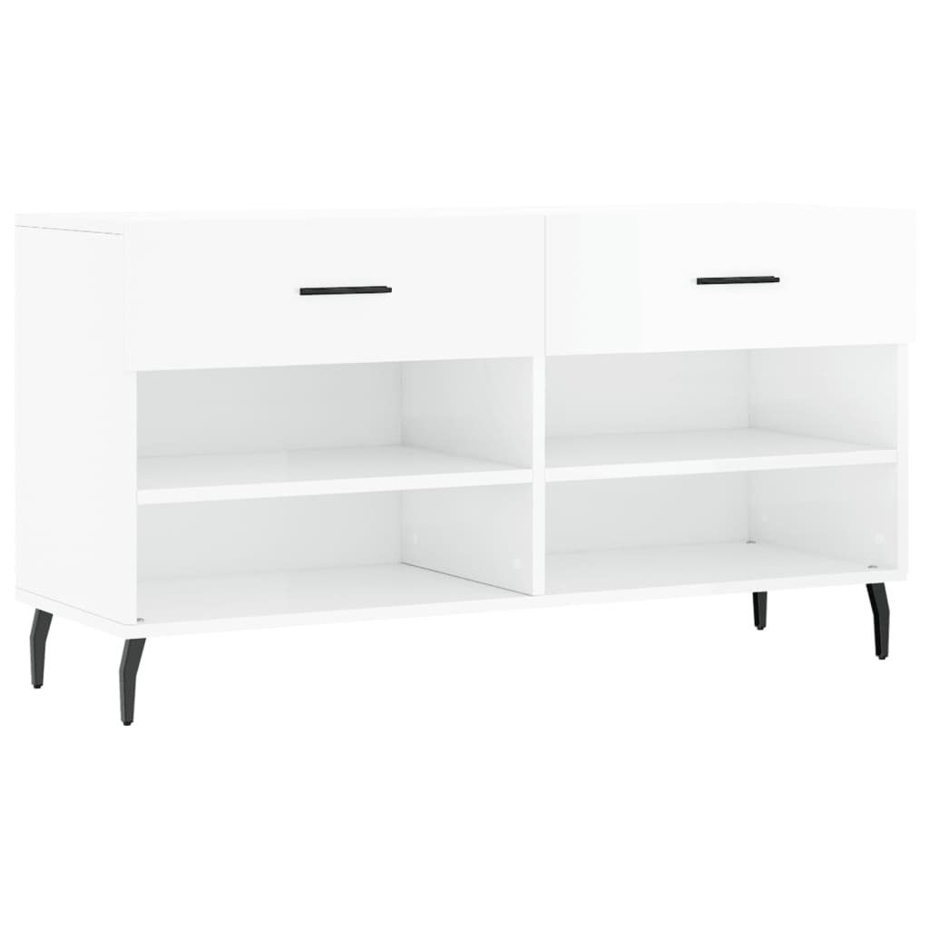 furnicato Schuhbank 102x35x55 cm Hochglanz-Weiß mit Stauraum und Eisenbeinen (1-St), Sitzbank mit 2 Schubladen, 4 Fächern und feuchtbeständiger Fläche