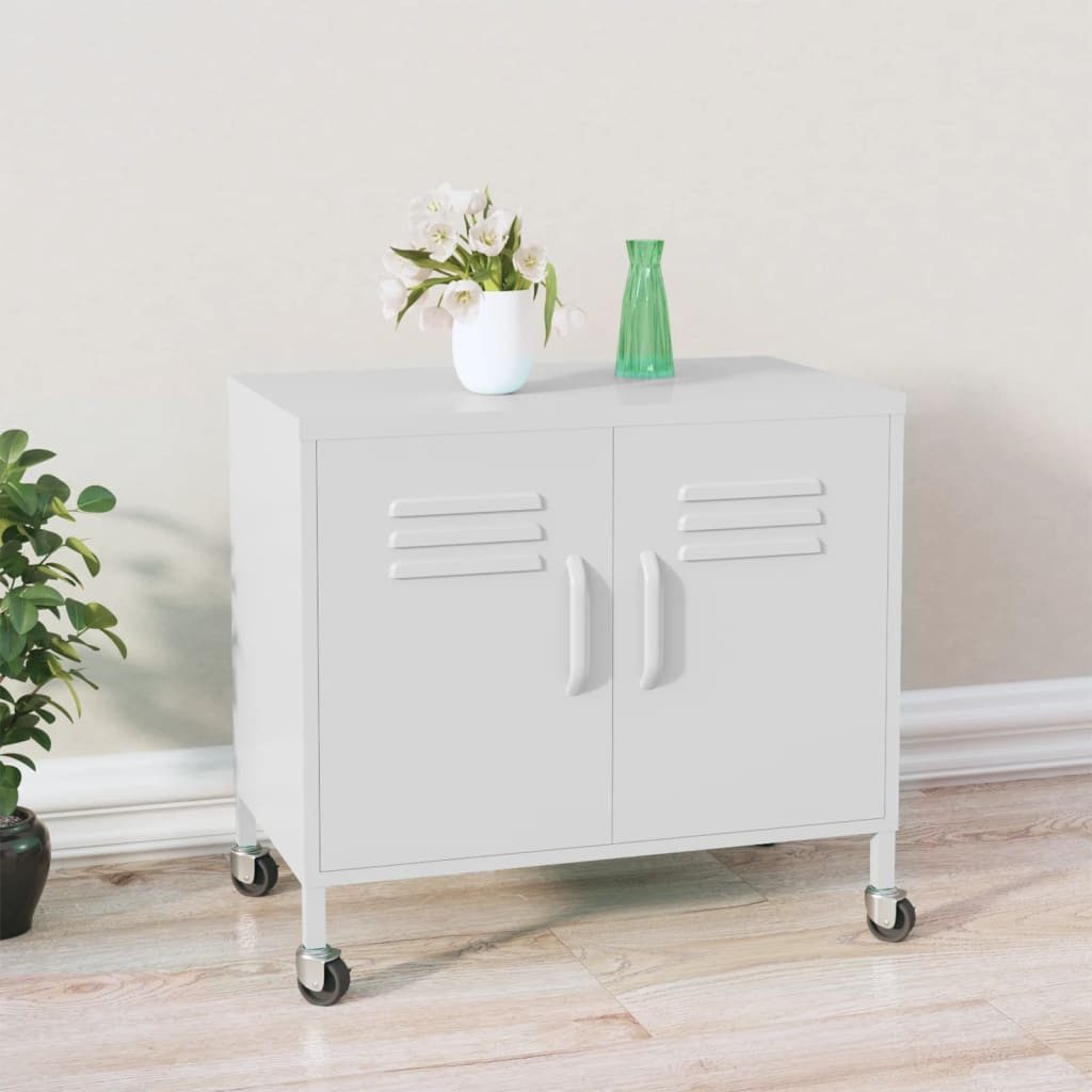 furnicato Container Weißer Stahlschrank 60 x 35 x 56 cm mit Rollen und verstellbarem (1-St)