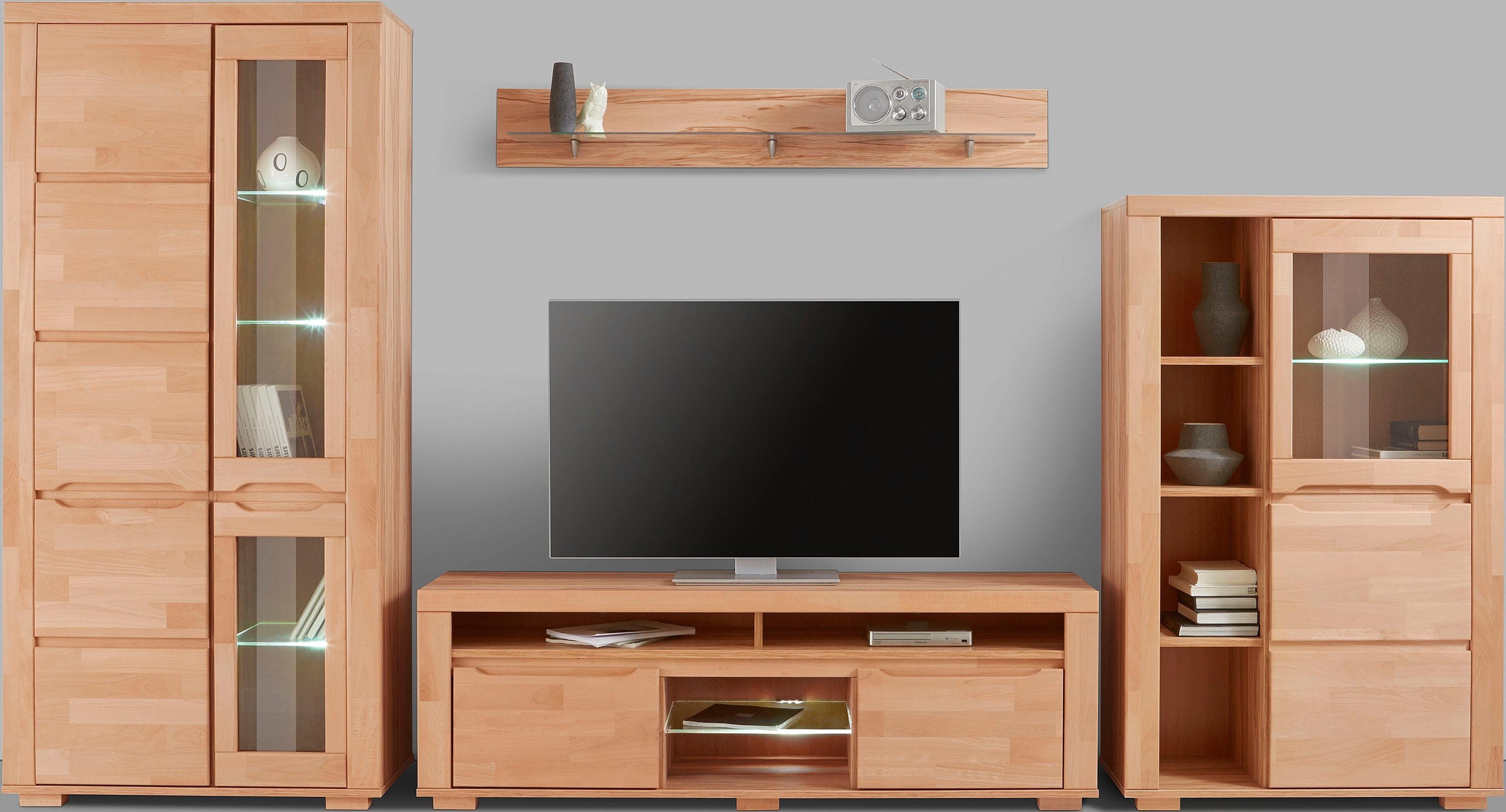OTTO home Wohnwand Denis, (Set, 4-St), Breite: 340cm, 1Vitrine, 1Stauraumvitrine, 1 Lowboard und 1 Wandregal