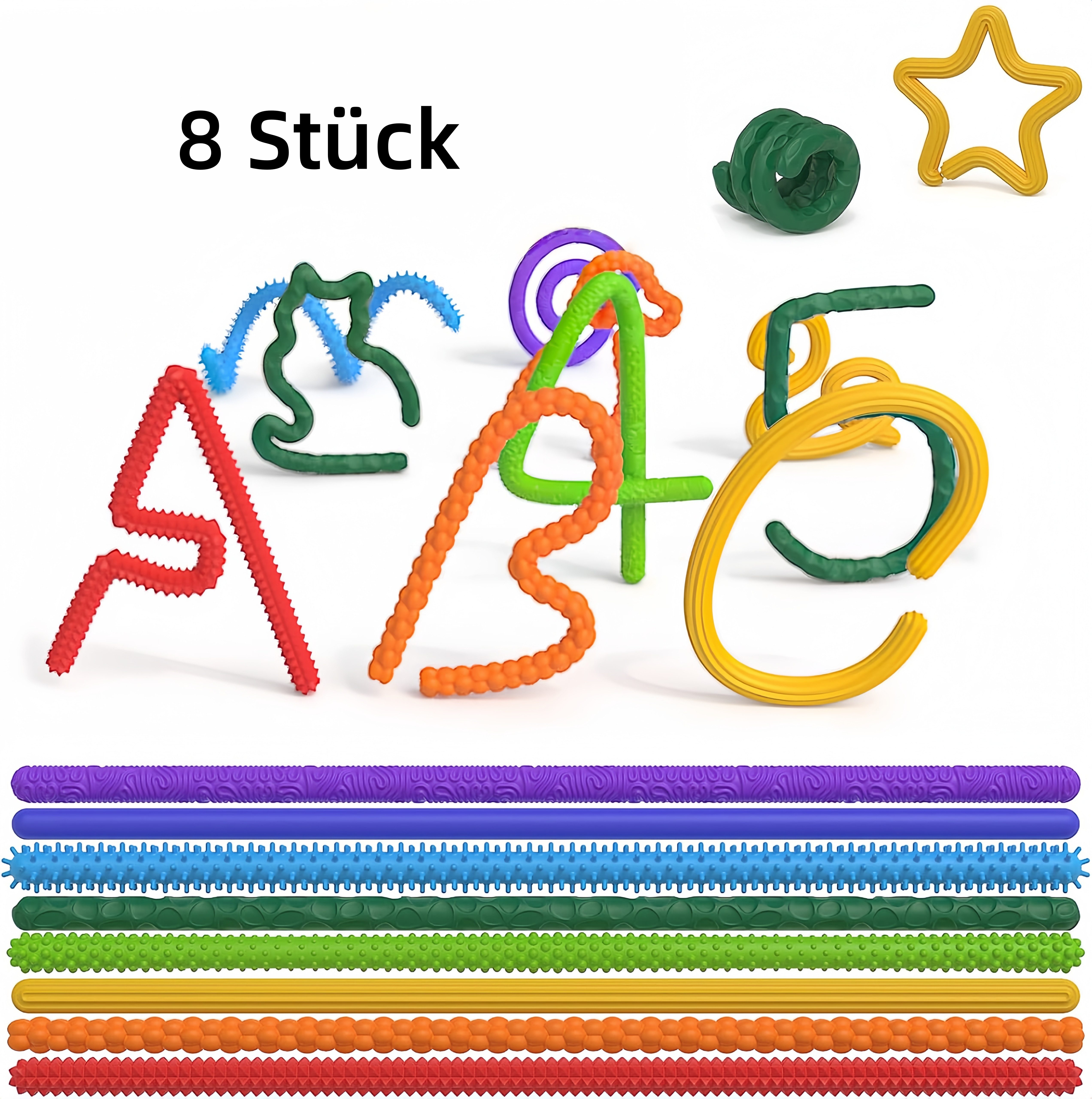 FOUORTUNATE-BEE Lernspielzeug 8er Set Sensorik-Spielzeug aus Silikon für Entspannung (8-St), Strukturierte Fidget-Spielzeuge für Kinder und Erwachsene