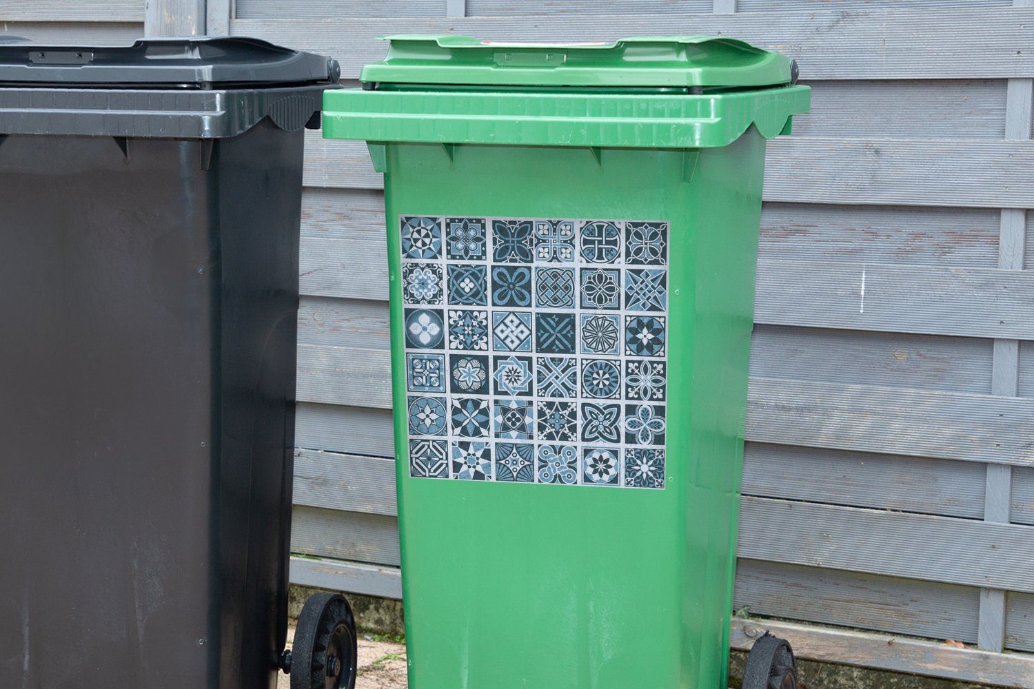 Mülleimer-aufkleber, - Abfalbehälter (1 - Figuren Sticker, Blau Muster MuchoWow Wandsticker Container, Blumen St), - Mülltonne,