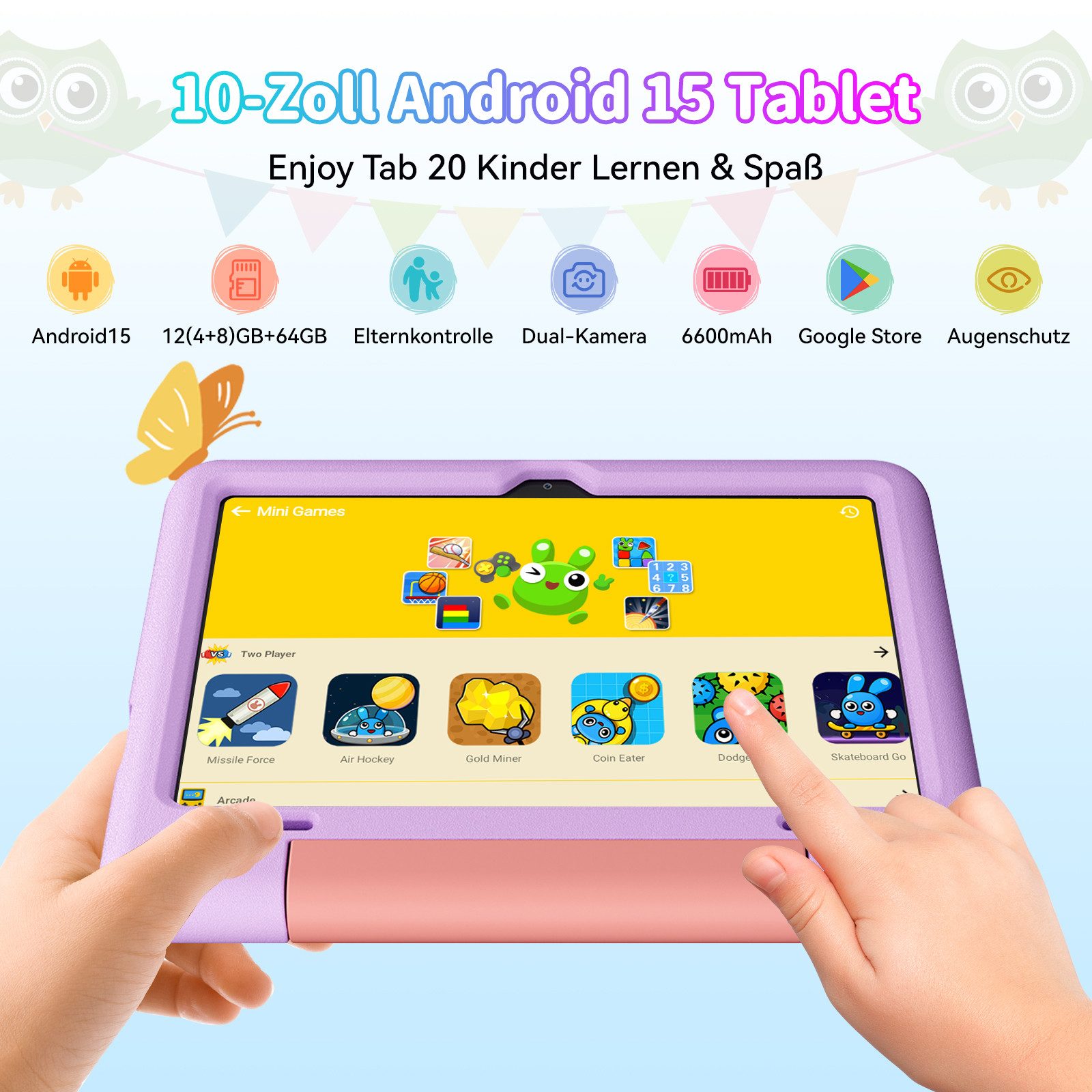 blackview 10,1" Tab 20 Kids Android 15 mit Stylus Tablet (64 GB, 5G wifi, Android 15, Google Kids Space, Gemini AI 2.0)