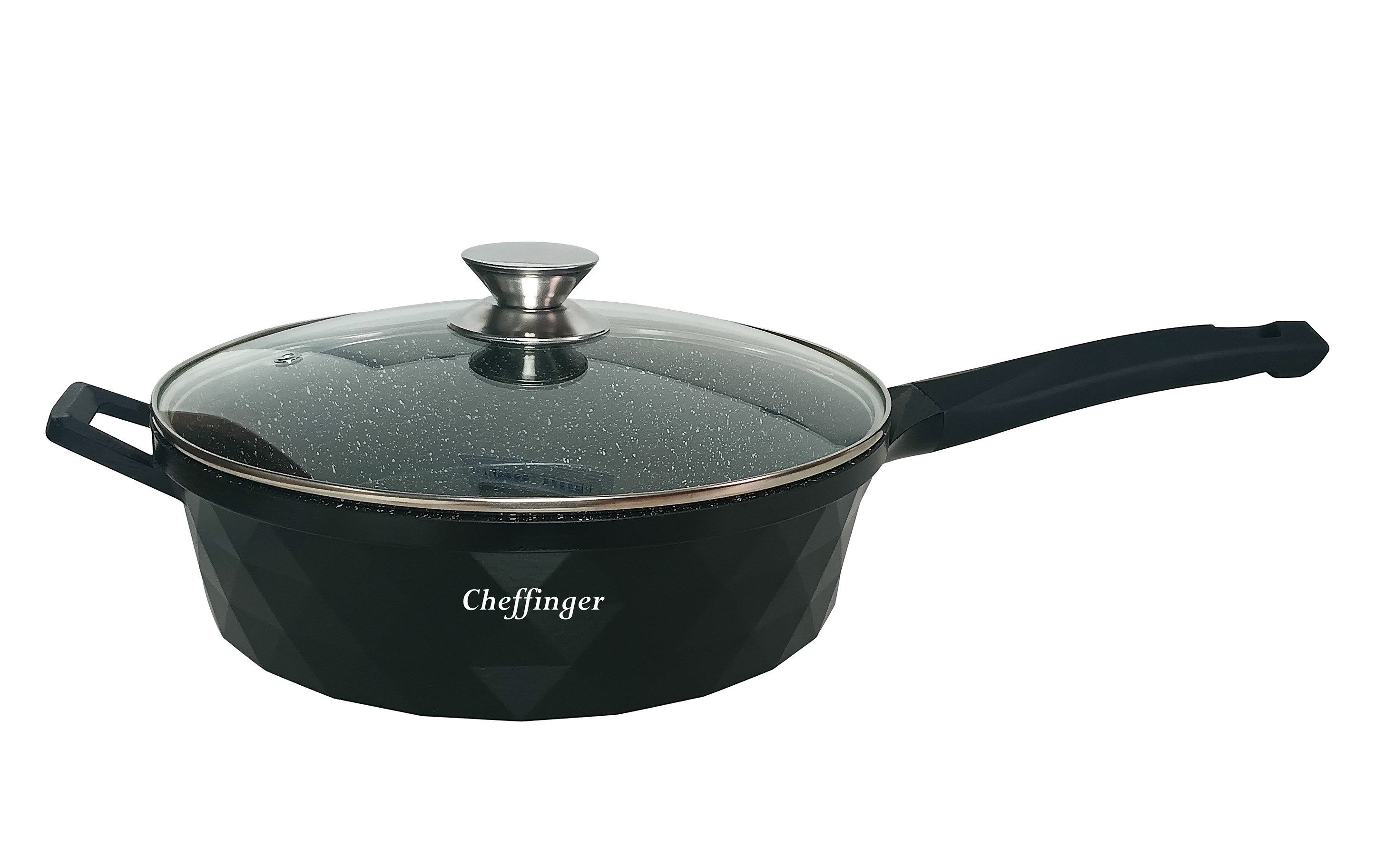 Cheffinger Bratpfanne, Aluminium (2-tlg), mit Glasdeckel ø28 cm, Antihaft-Marmorbeschichtung, Induktionsgeeignet