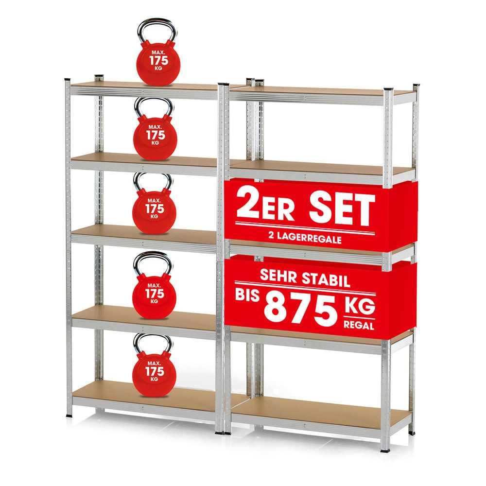 EASYmaxx Schwerlastregal 2er-Set 180x90x40 cm, 2-tlg., günstig online kaufen