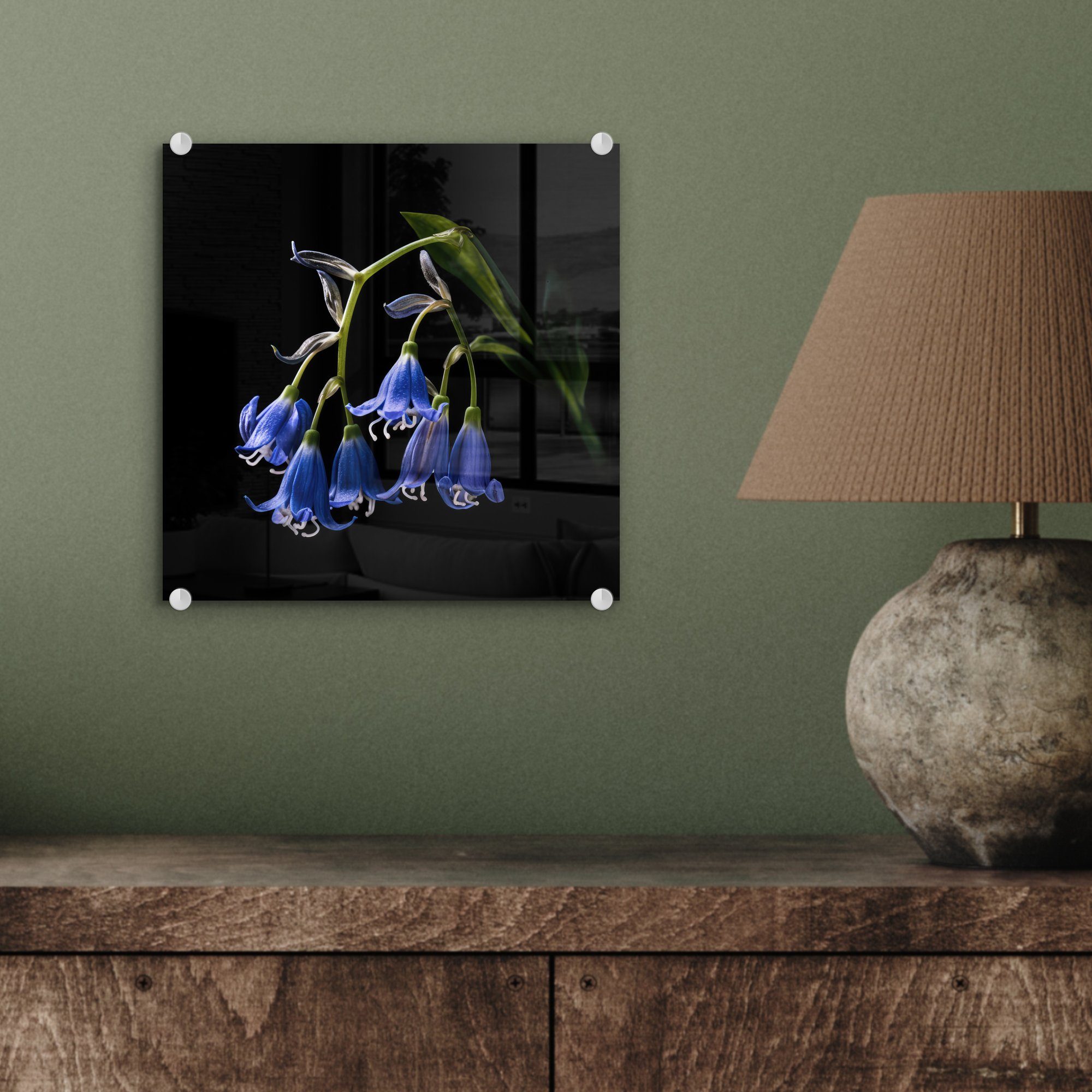 Natur - auf (1 Acrylglasbild - - St), Blumen Wandbild Glasbilder Hyazinthe Foto auf - Glas Bilder MuchoWow Blau - - Wanddekoration - Glas Schwarz,