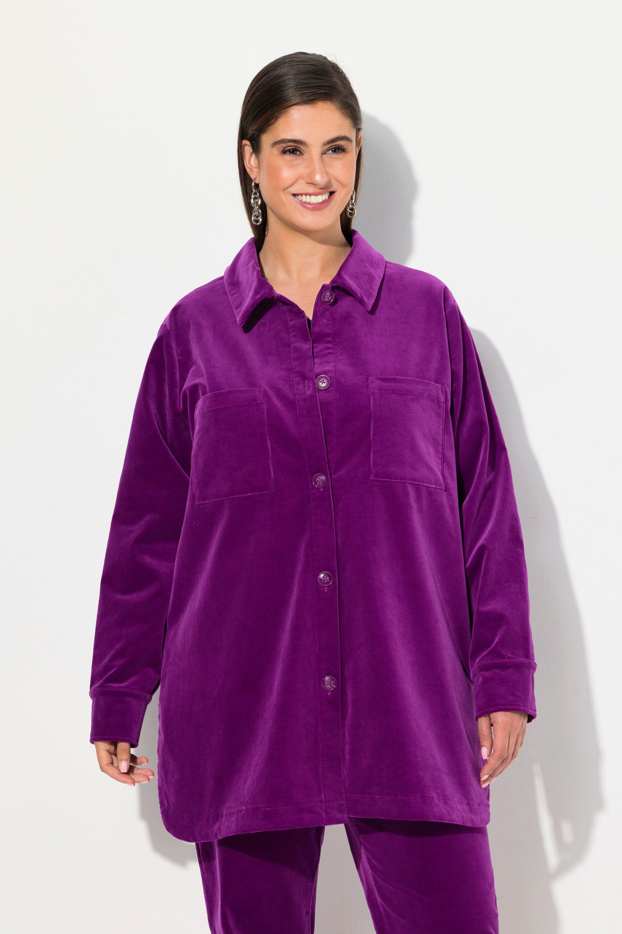 Ulla Popken Sommerjacke Cordjacke A-Linie Hemdkragen günstig online kaufen