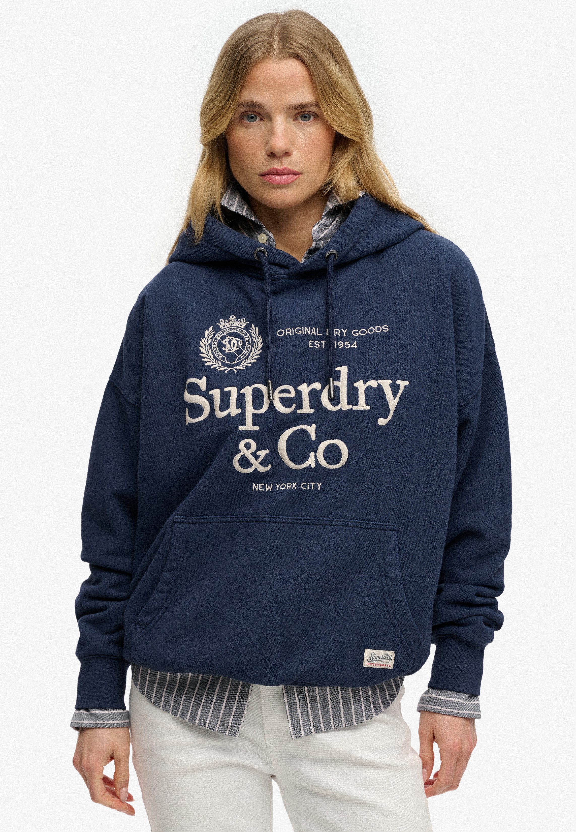 Superdry Kapuzensweatshirt Luxe Casual Emb Relaxed Hood Baumwolle, oversize