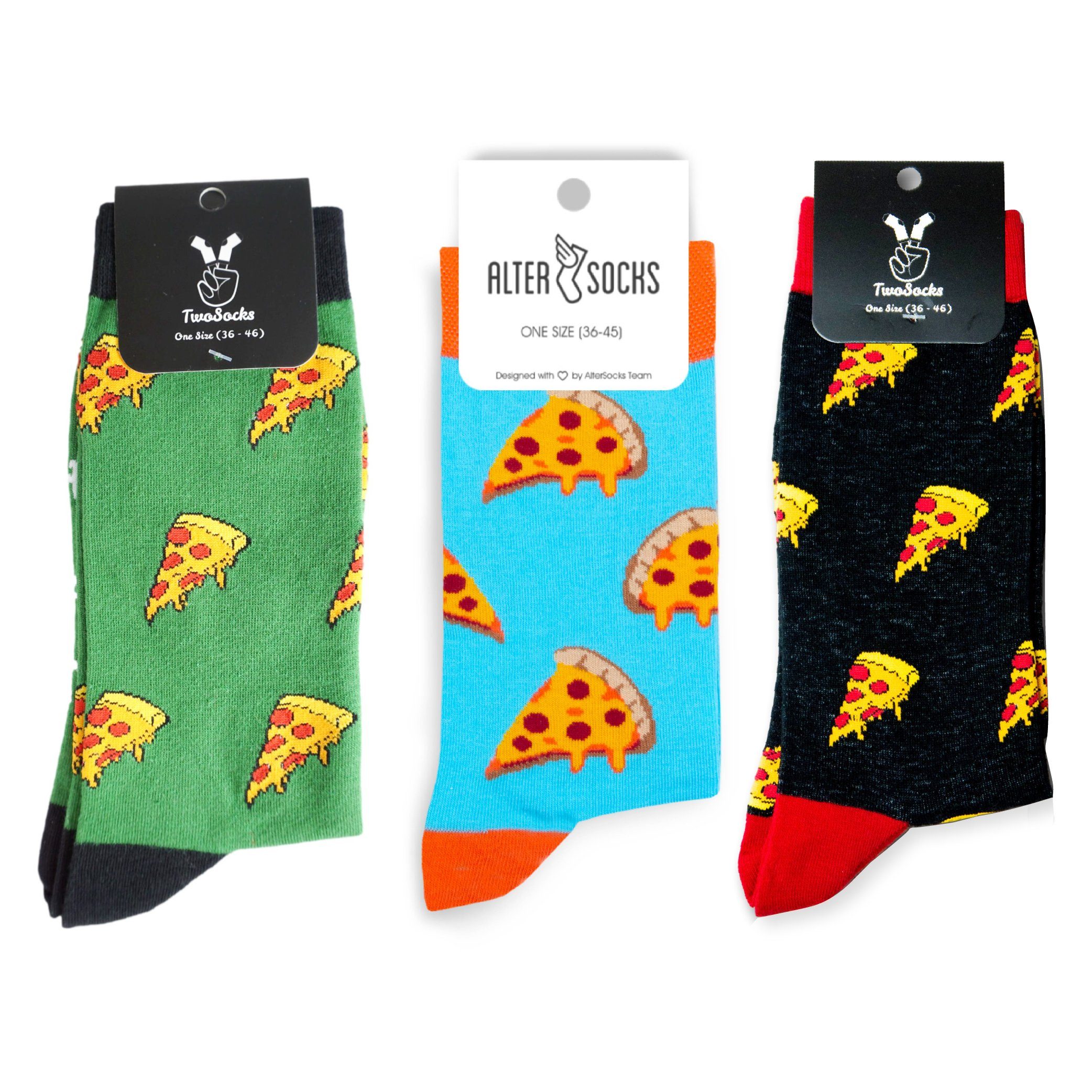 TwoSocks Freizeitsocken Pizza Socken Herren & Damen lustige Socken, Baumwolle, Einheitsgröße (3 Paar)