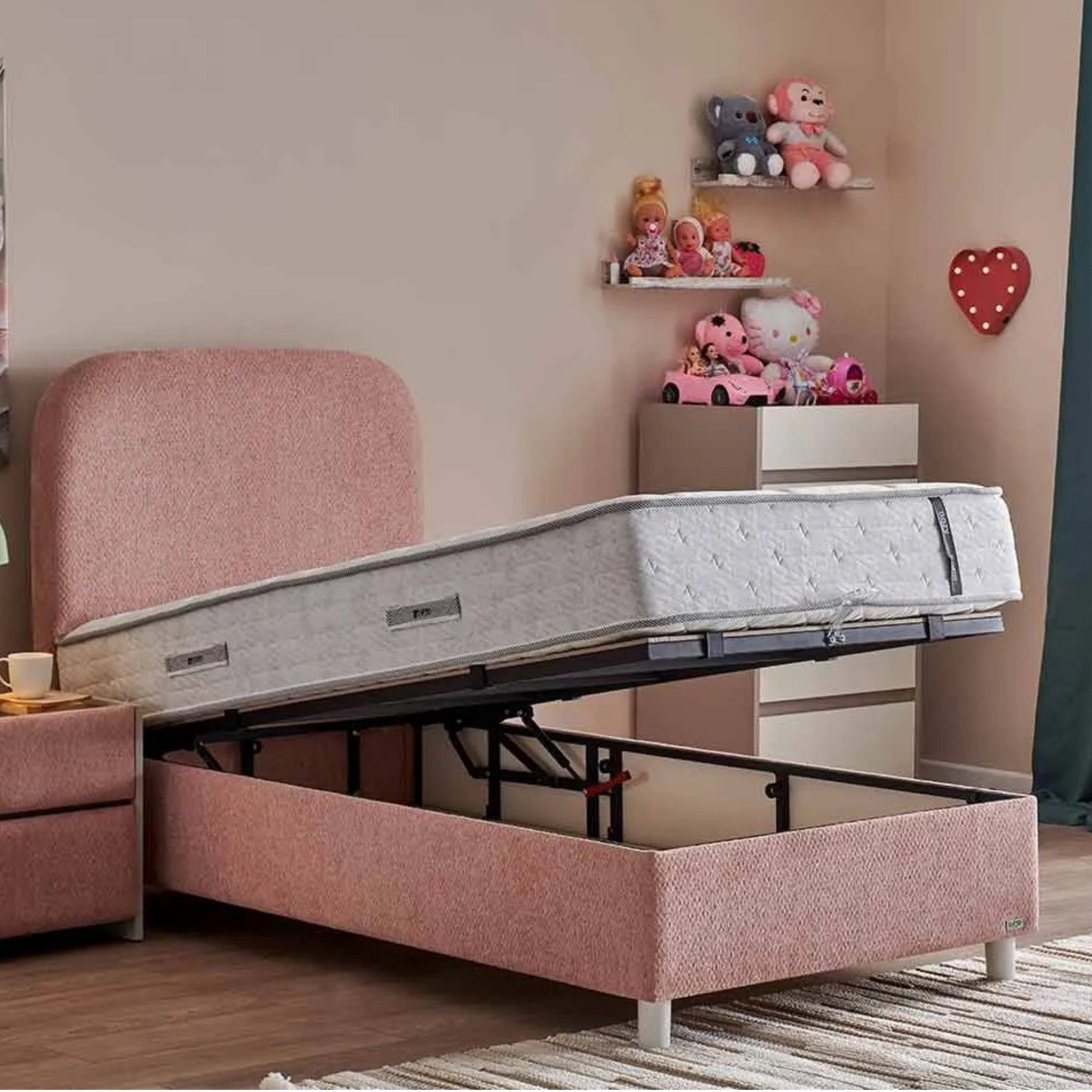 Bambi Kinderbett Boxspringbett mit Matratze und Kopfteil Kostenlose Lieferung (Set, Bettkasten, Kopfteil, Matratze), Geeignet für Jungen und Mädchen