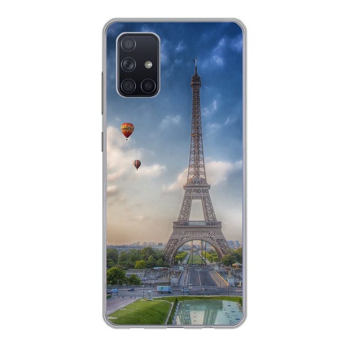 MuchoWow Handyhülle Der Eiffelturm mit Heißluftballons im Hintergrund über Paris Handyhülle Samsung Galaxy A51 5G Smartphone-Bumper Print Handy
